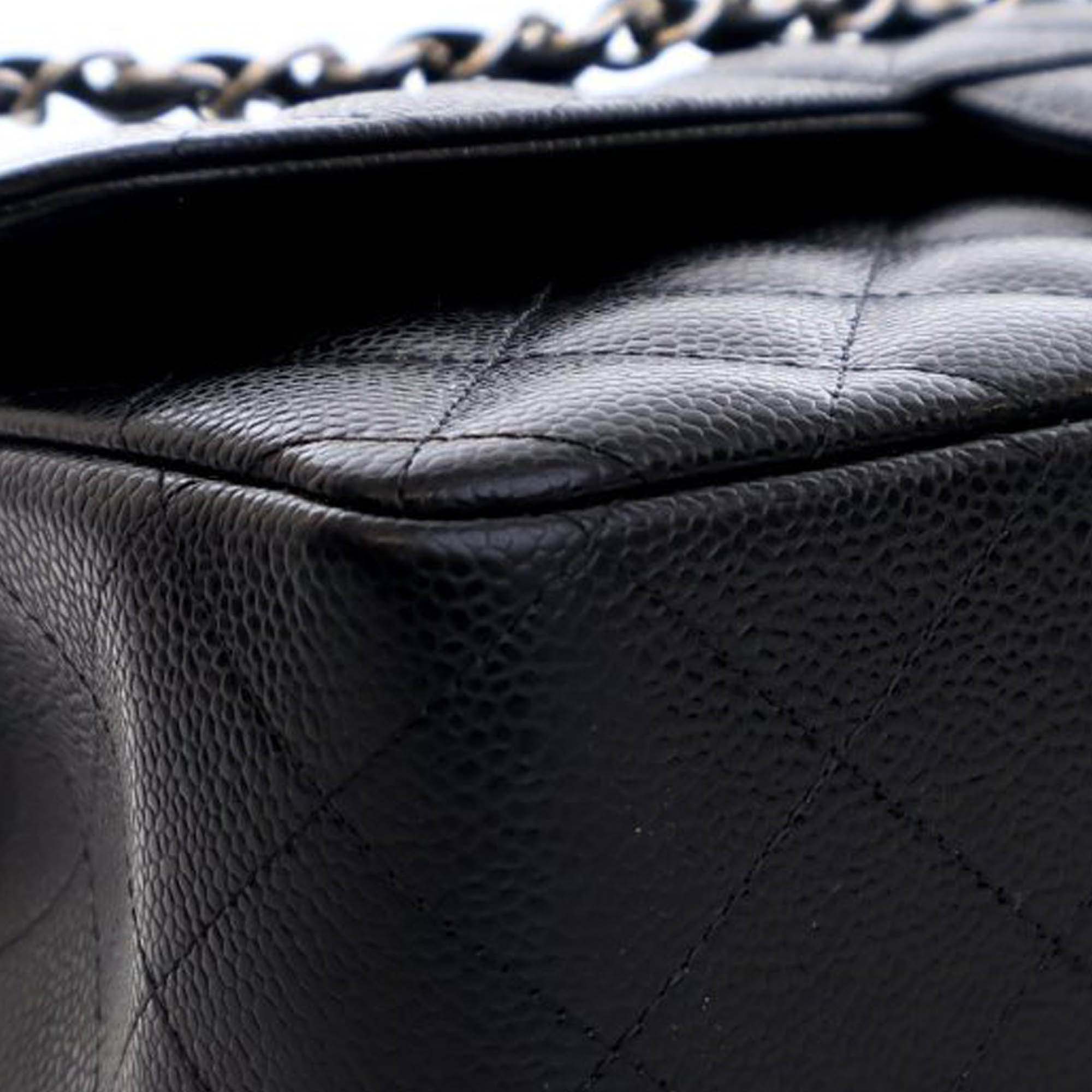 Chanel Black Leather Jumbo Classic Caviar Double Flap Bag