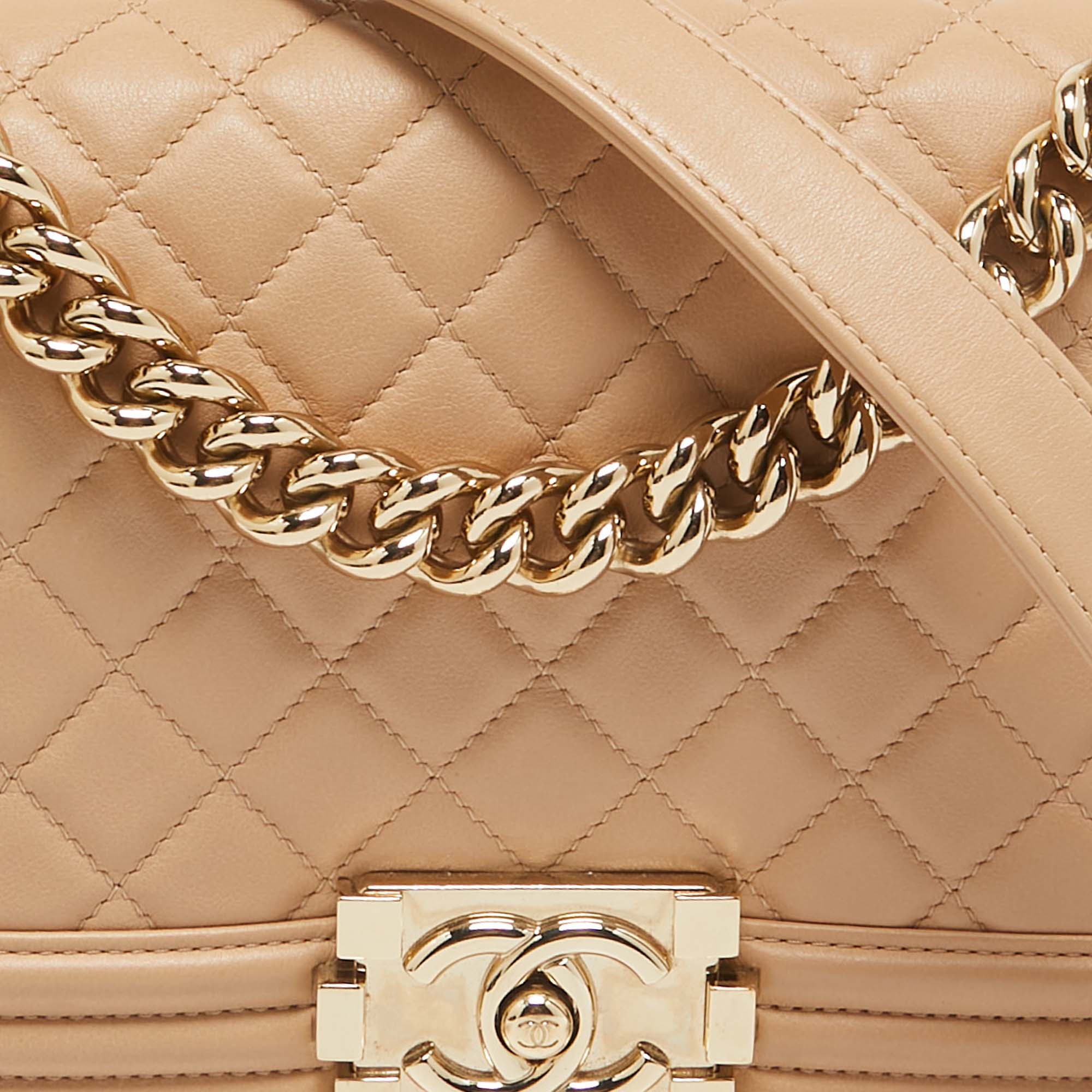 Chanel Beige Quilted Leather Medium Boy Flap Bag