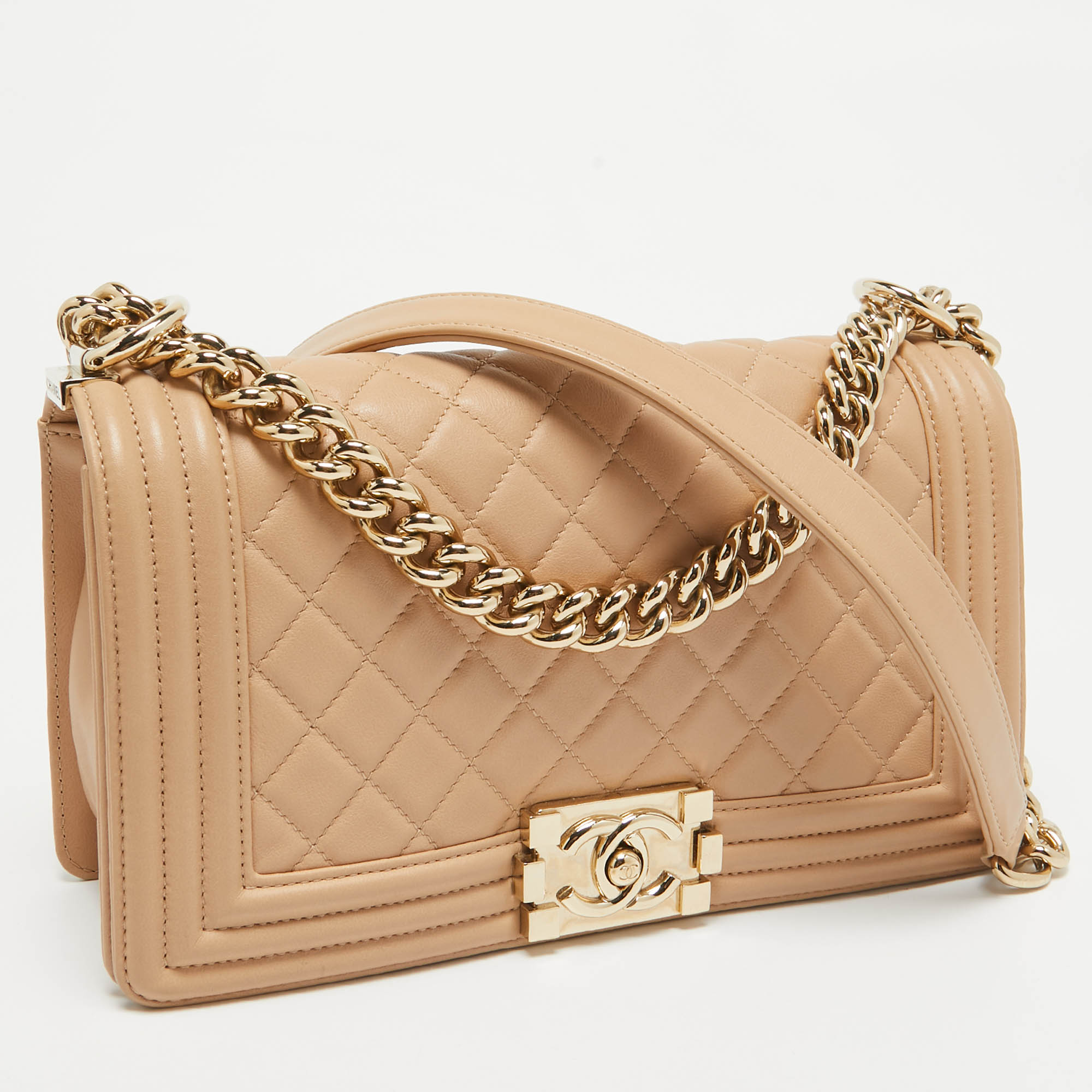 Chanel Beige Quilted Leather Medium Boy Flap Bag