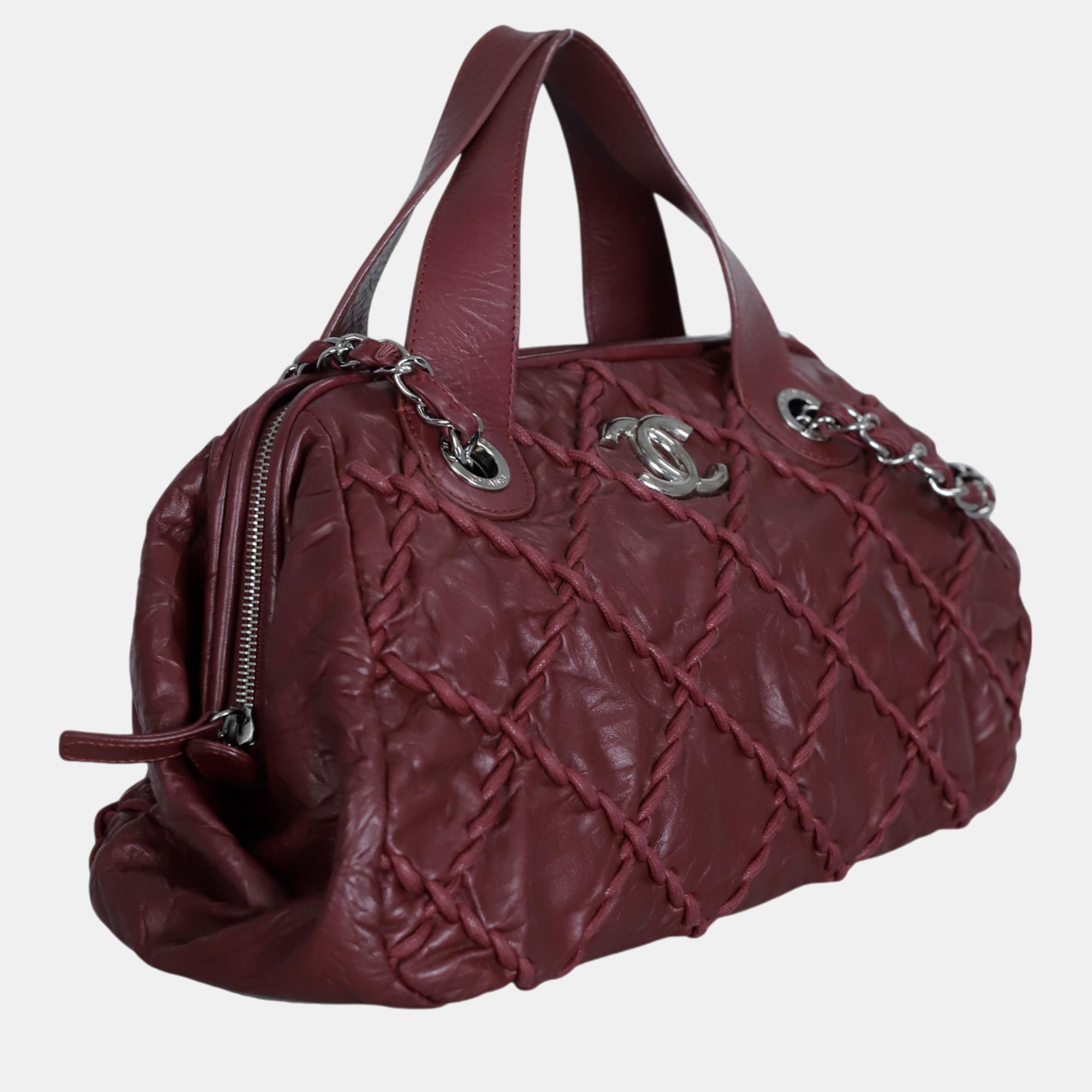 Chanel Burgundy Ultra Stitch Bowler Bag