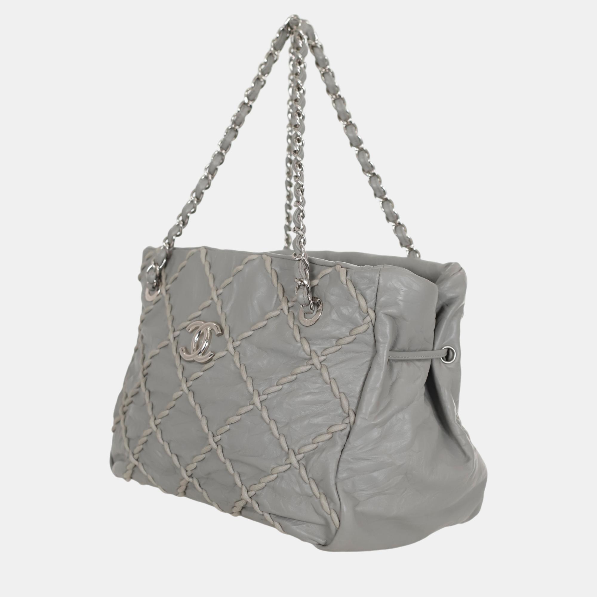 Chanel Grey Leather Ultra Stitch Shoulder Bag