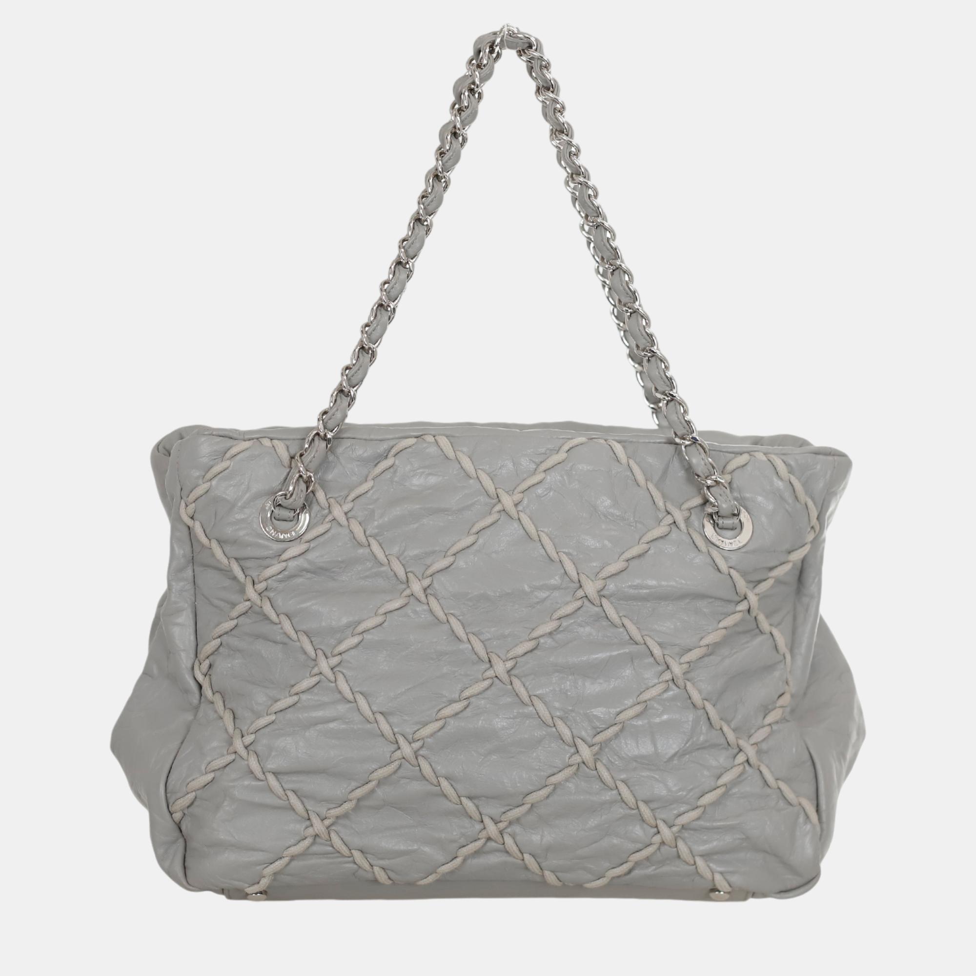 Chanel Grey Leather Ultra Stitch Shoulder Bag