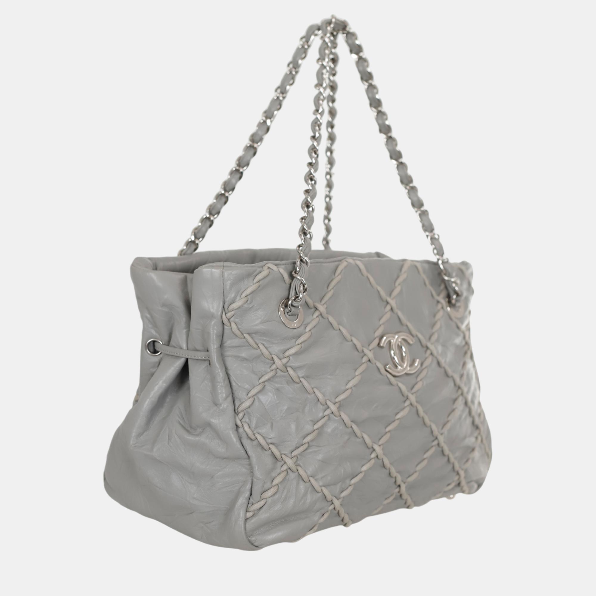 Chanel Grey Leather Ultra Stitch Shoulder Bag