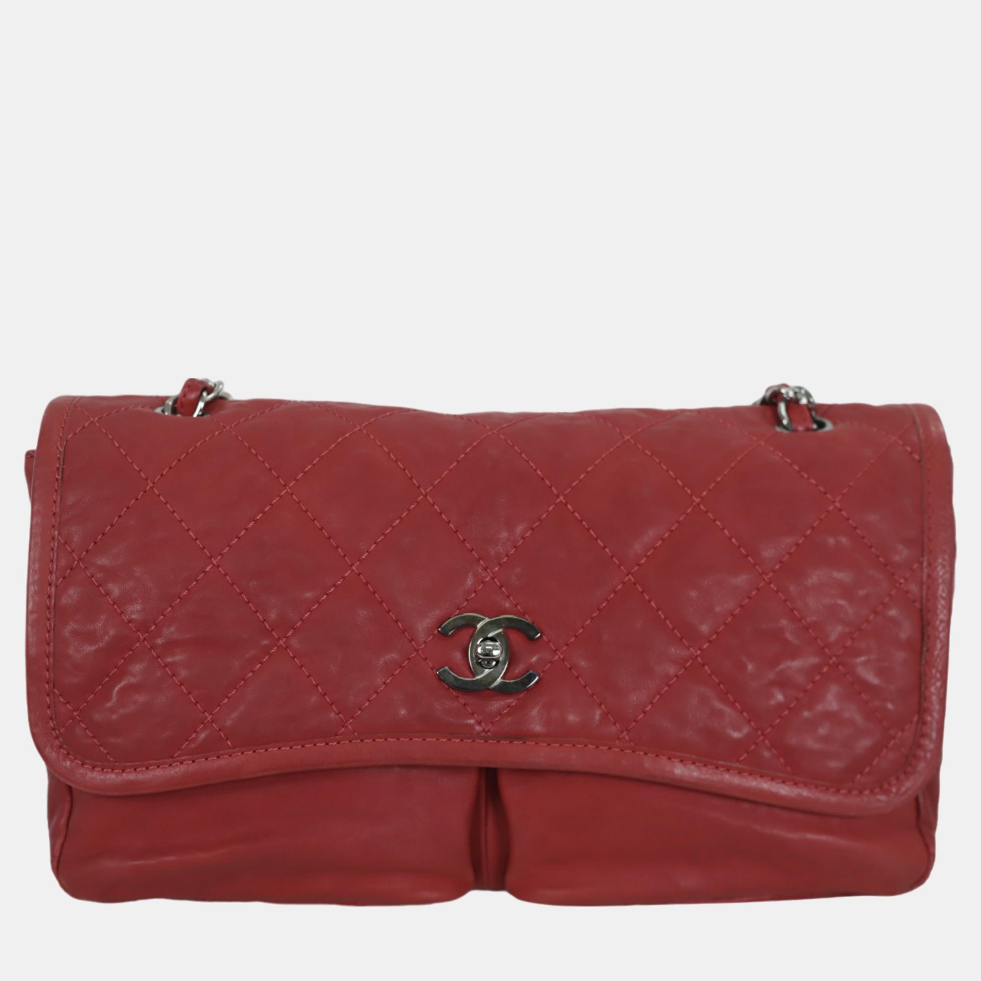 Chanel Red Leather Natural Beauty Flap Bag