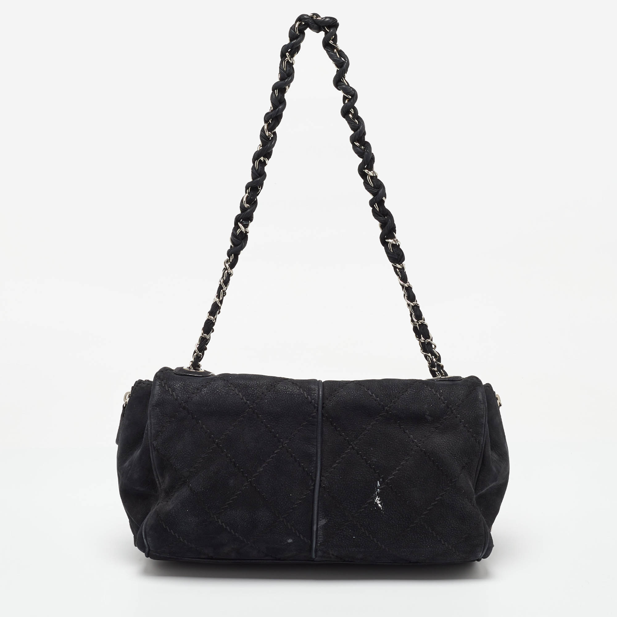 Chanel Black Nubuck Leather Darjeeling Flap Bag