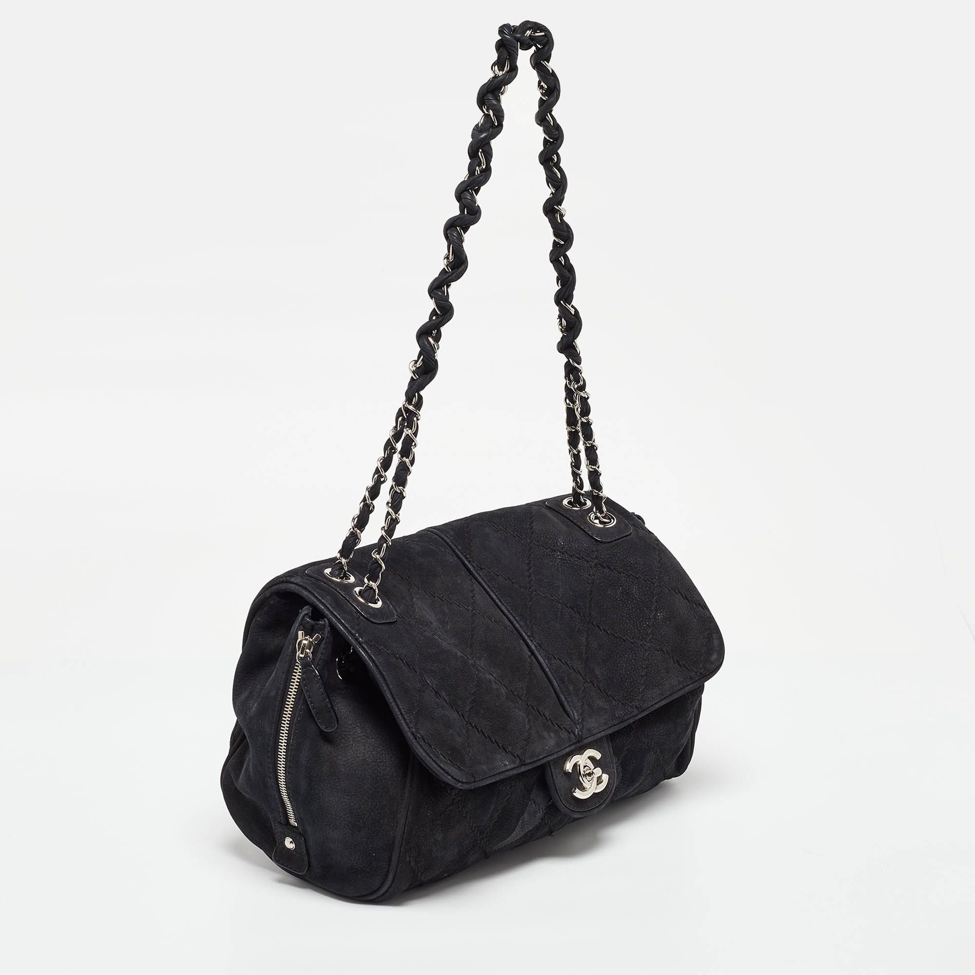 Chanel Black Nubuck Leather Darjeeling Flap Bag