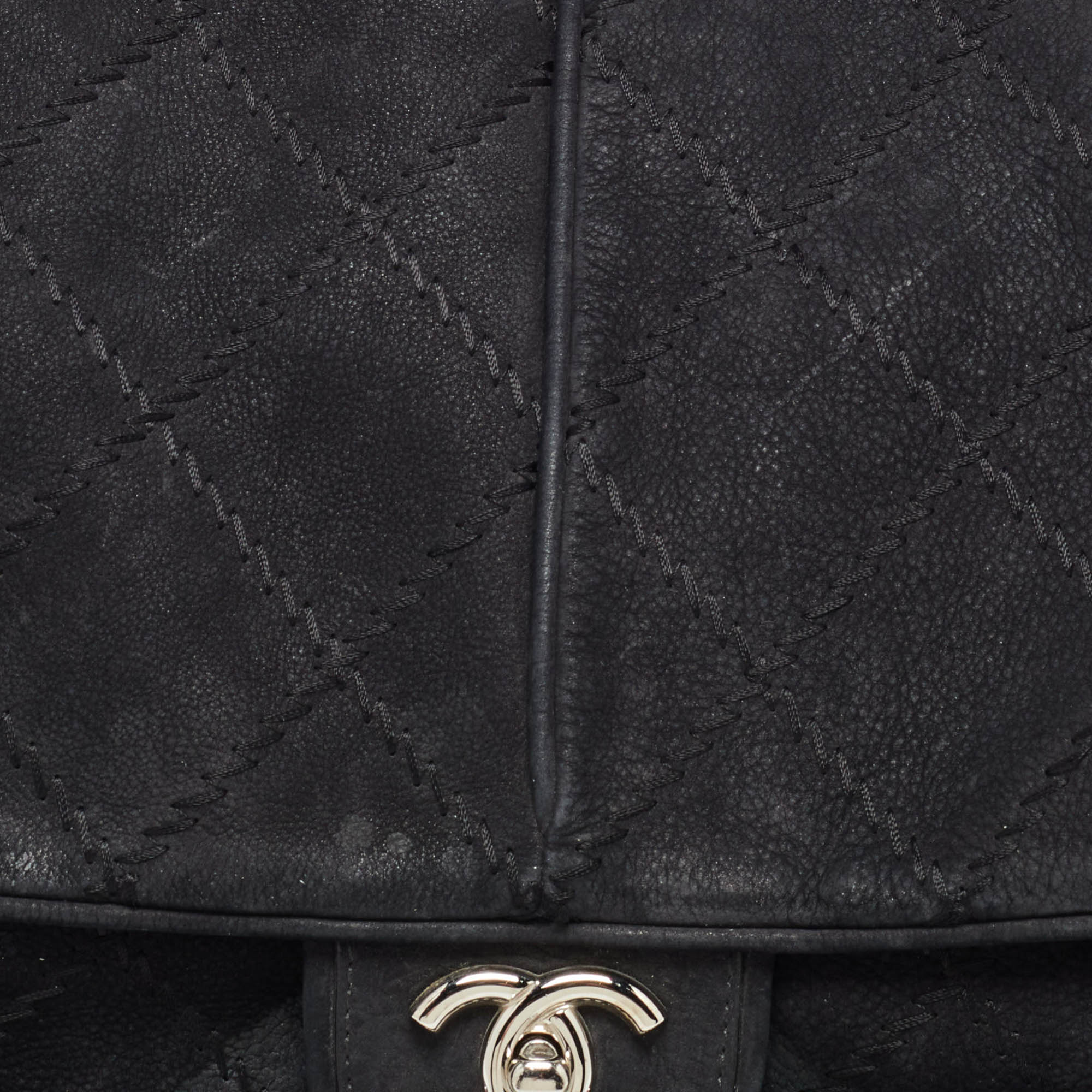 Chanel Black Nubuck Leather Darjeeling Flap Bag