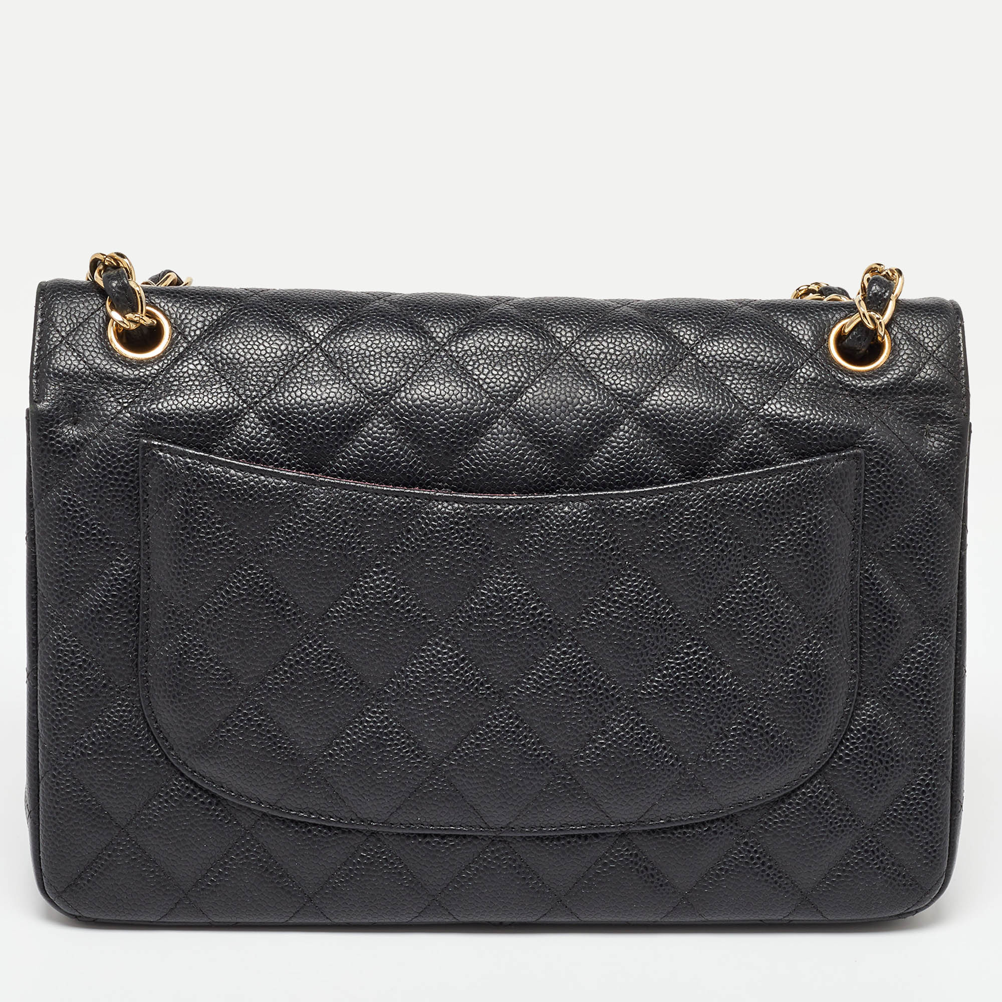 Chanel Black Caviar Quilted Leather Jumbo Classic Double Flap Bag