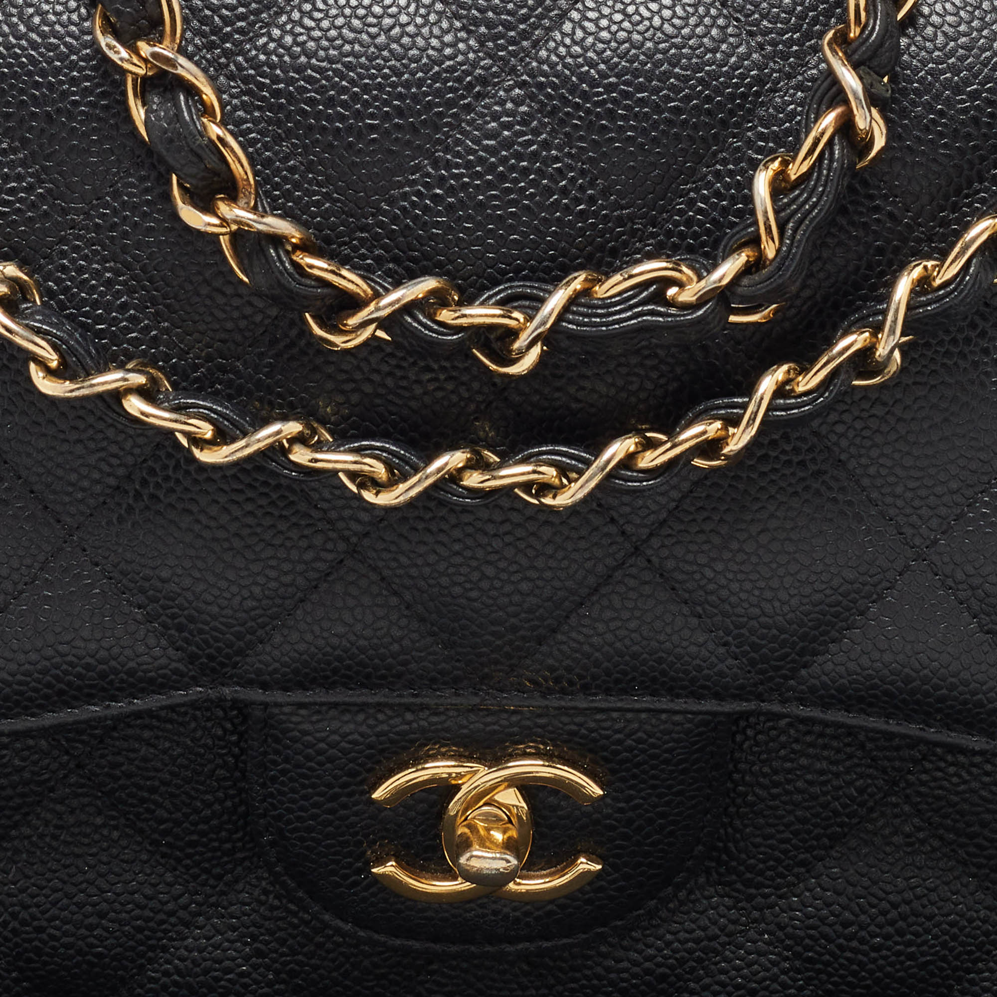 Chanel Black Caviar Quilted Leather Jumbo Classic Double Flap Bag