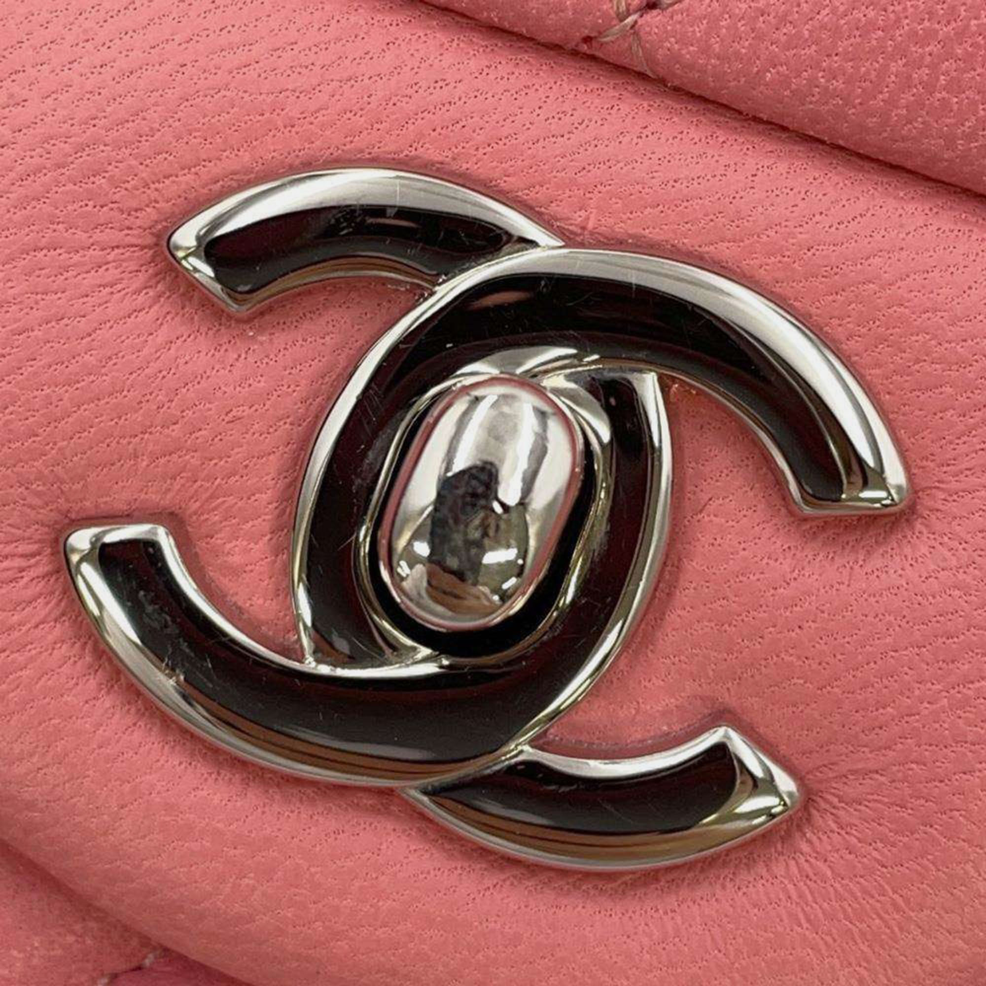 Chanel Pink Lambskin  Mini Matelasse Chain Shoulder Bag Size Mini