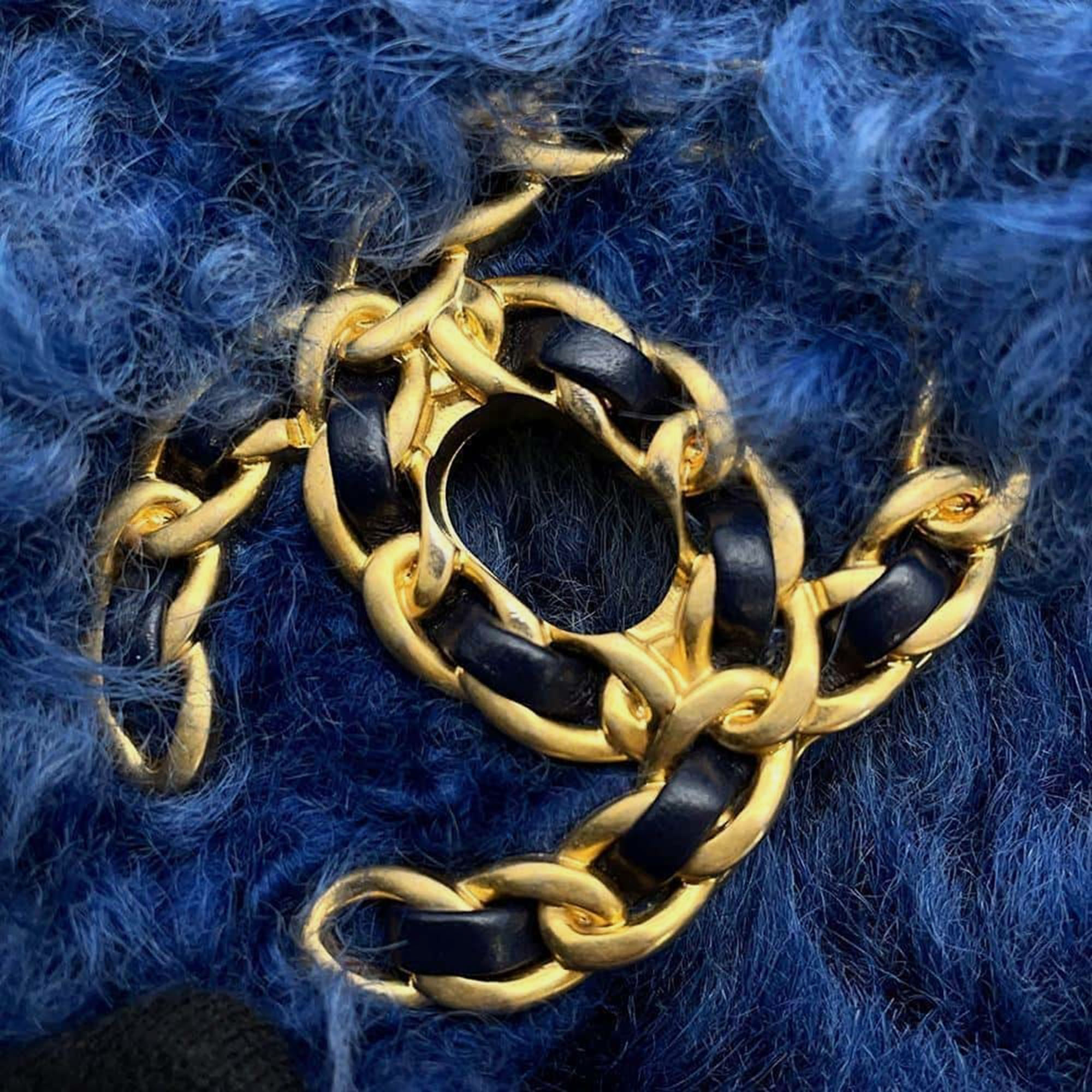 Chanel Blue Fur 19 Chain Shoulder Bag