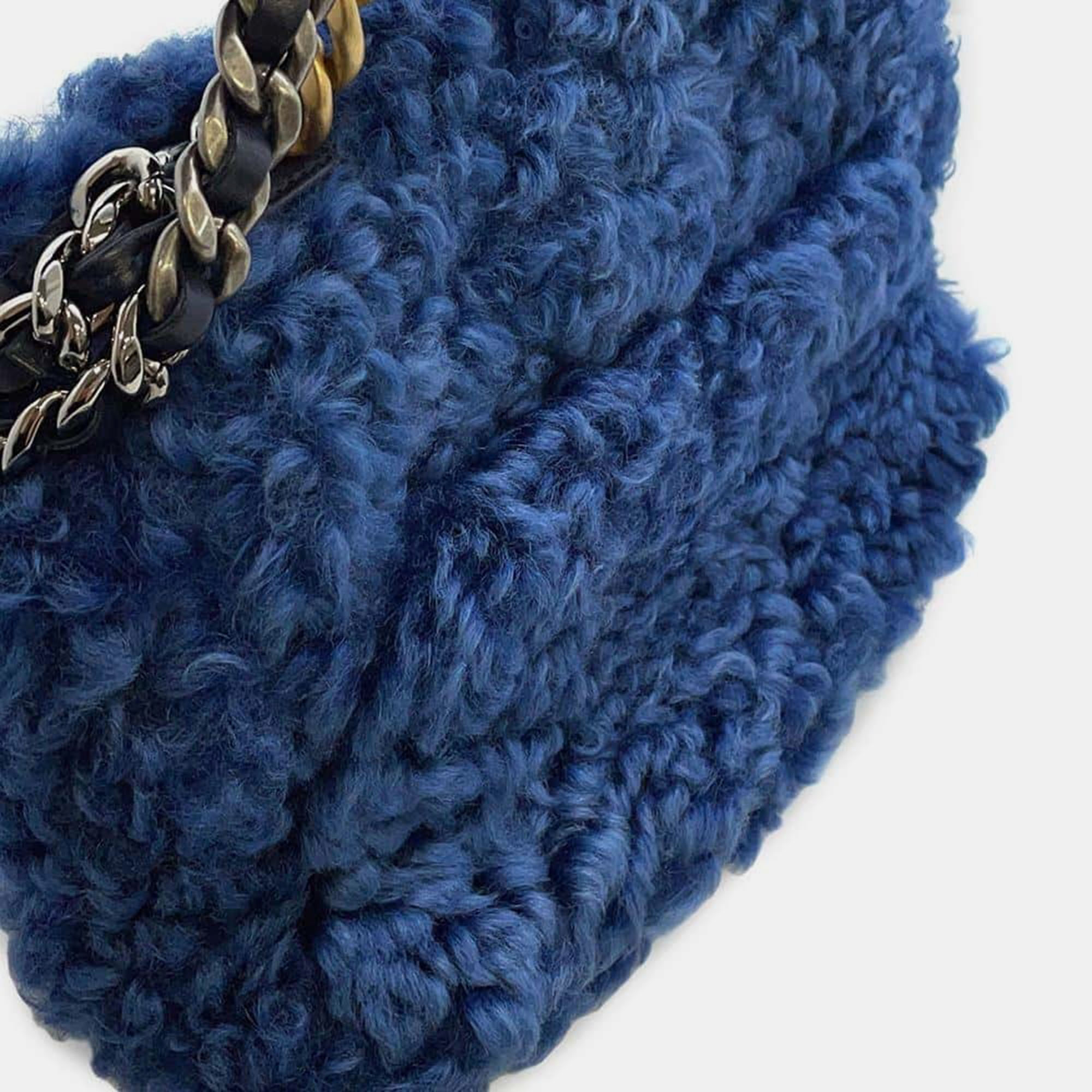 Chanel Blue Fur 19 Chain Shoulder Bag