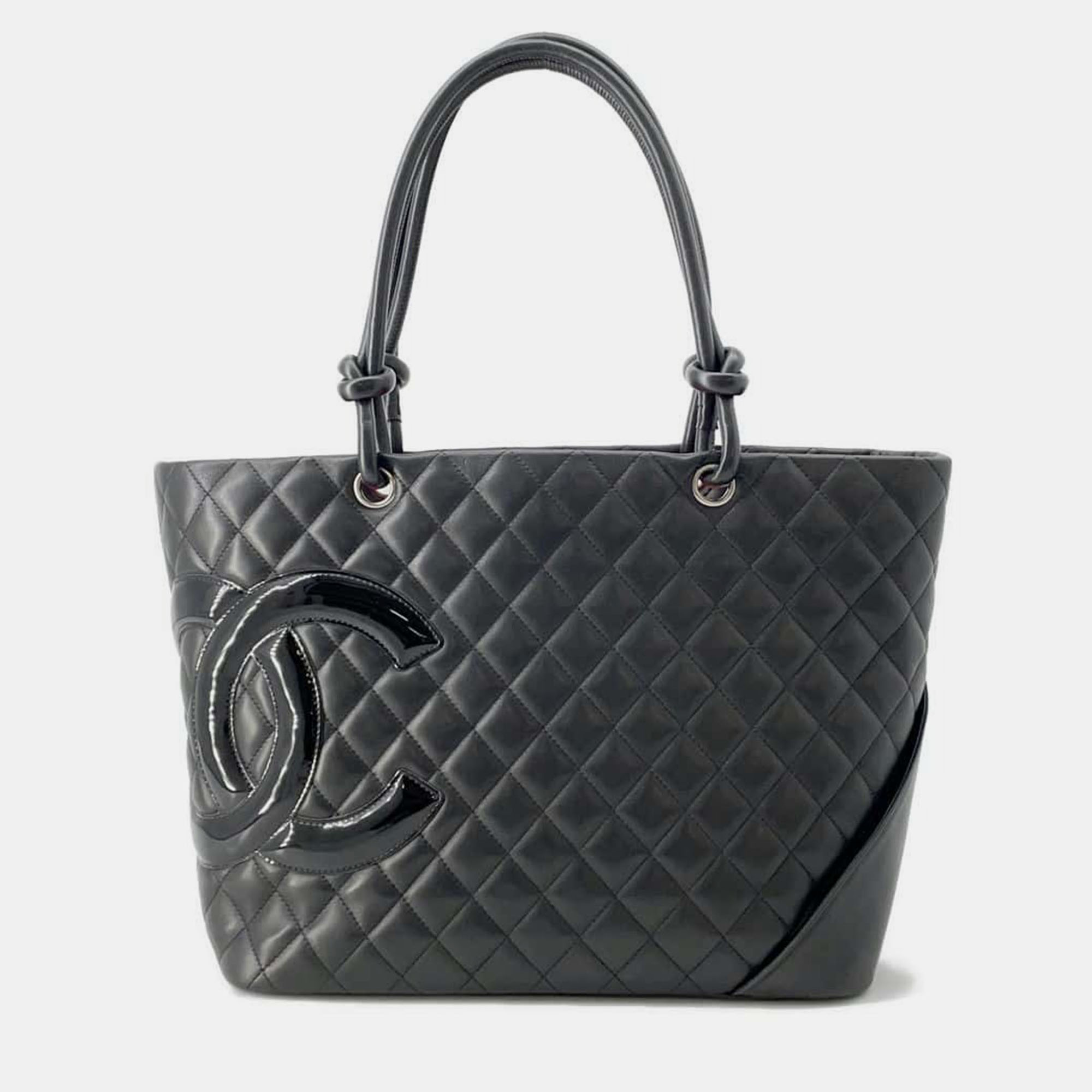 Chanel  Black Leather Cambon Line Tote Bag Size Large