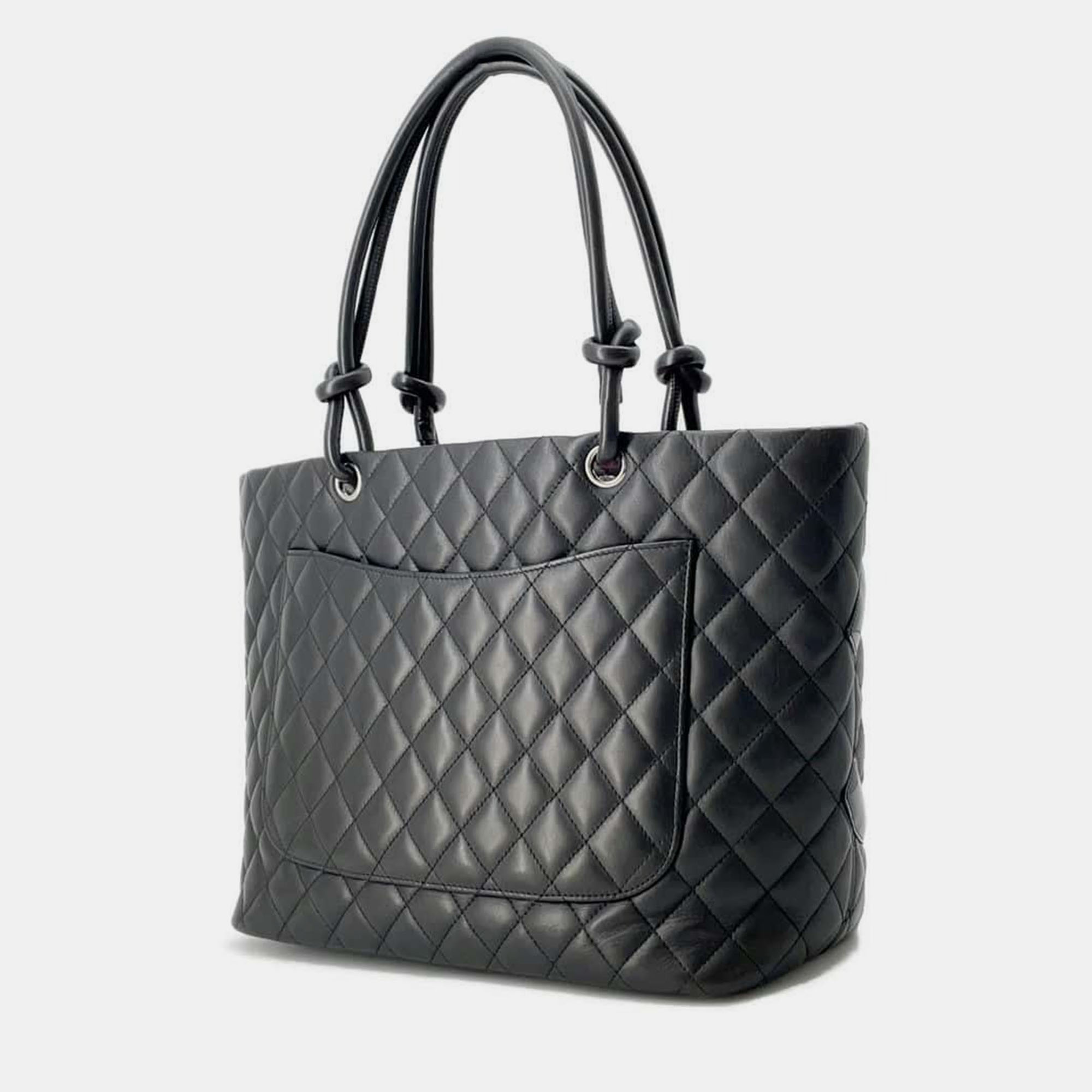 Chanel  Black Leather Cambon Line Tote Bag Size Large