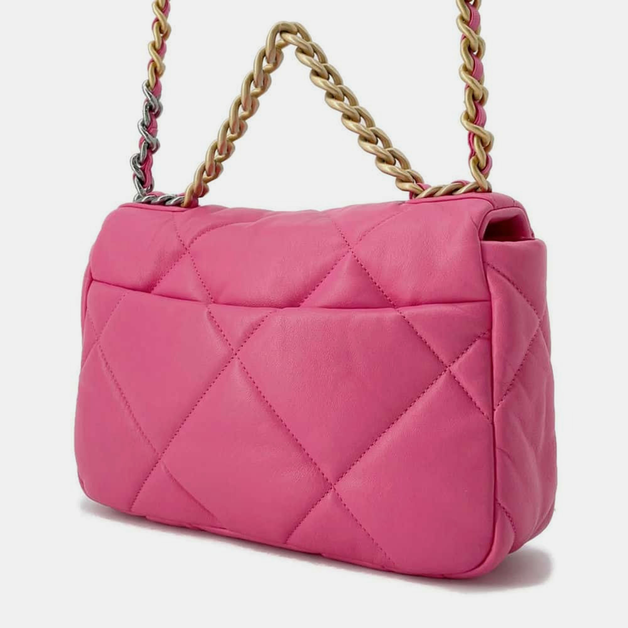 Chanel Pink Lambskin 19 Chain Shoulder Bag