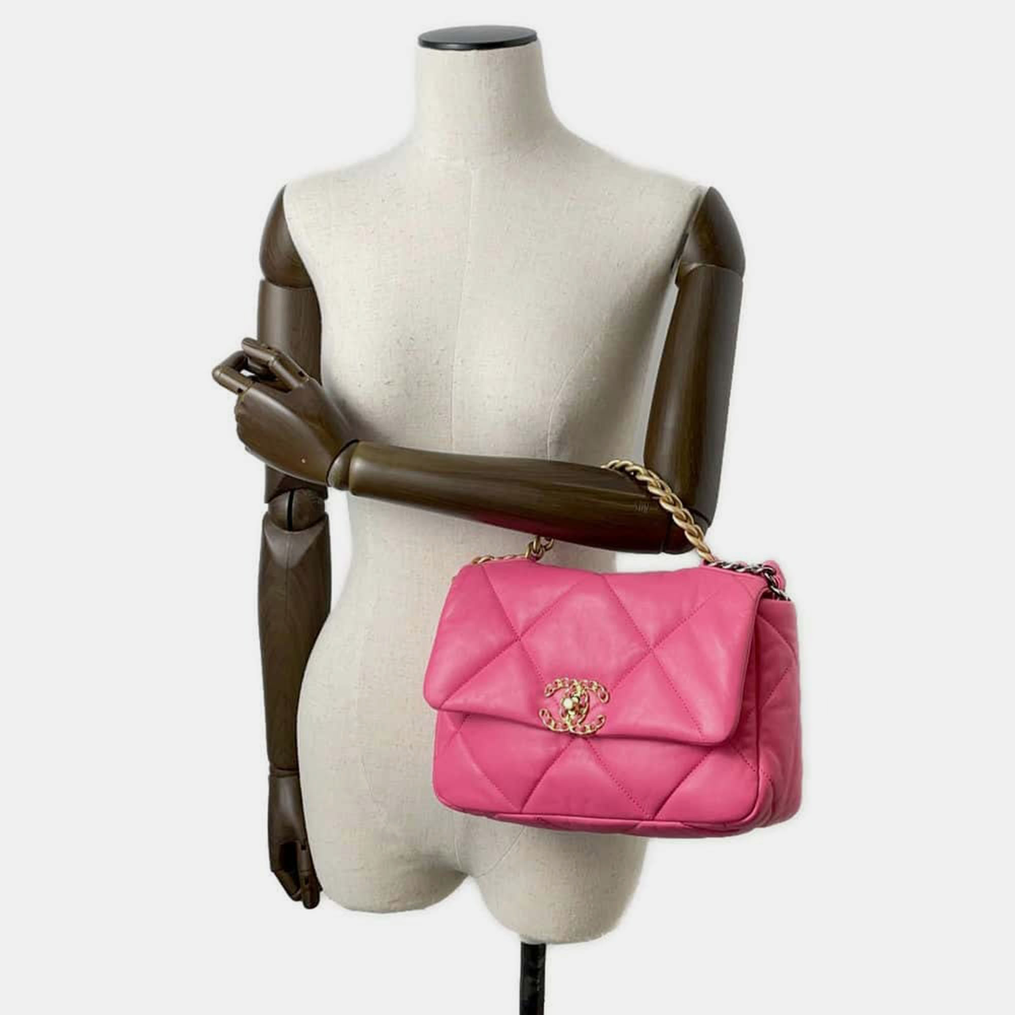 Chanel Pink Lambskin 19 Chain Shoulder Bag