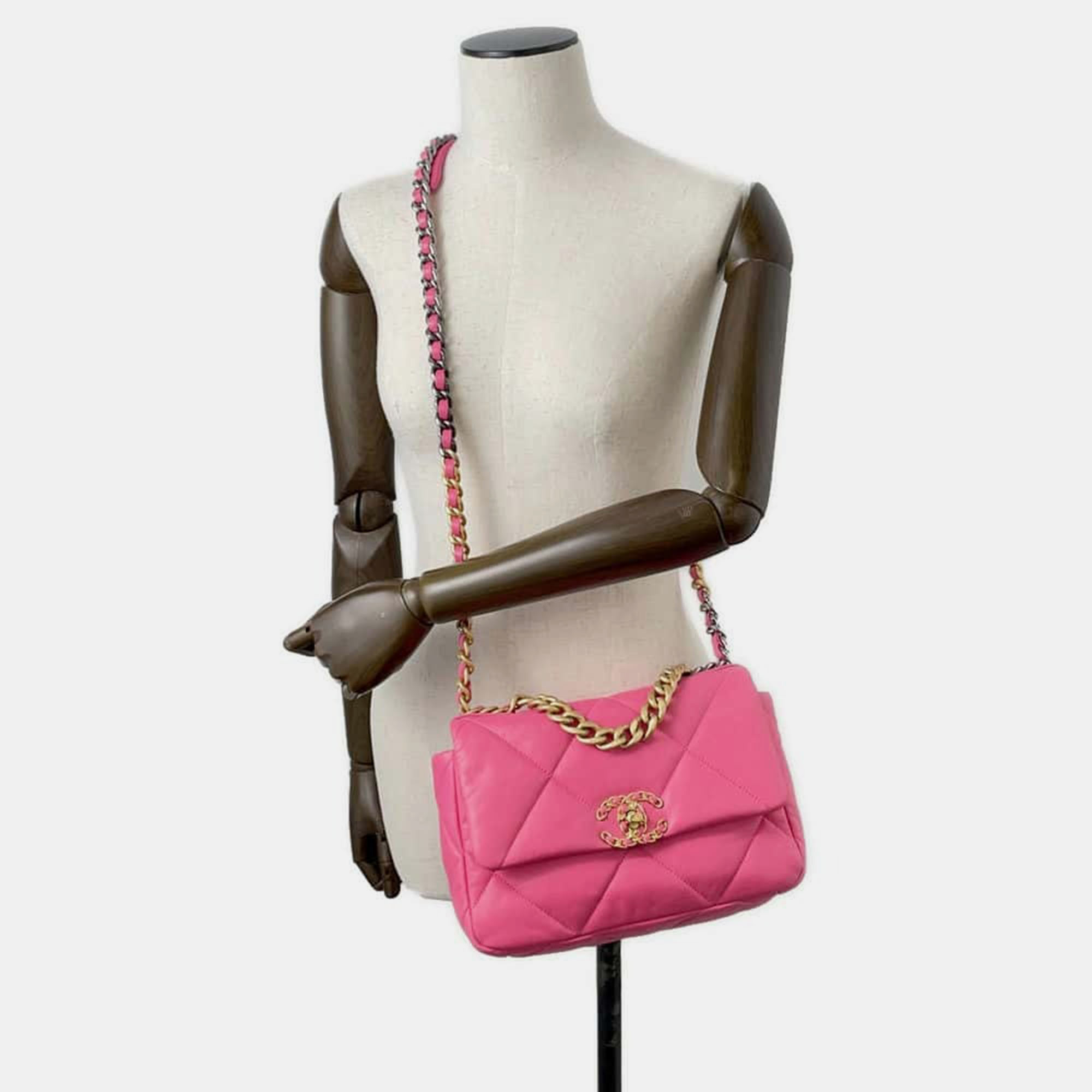 Chanel Pink Lambskin 19 Chain Shoulder Bag