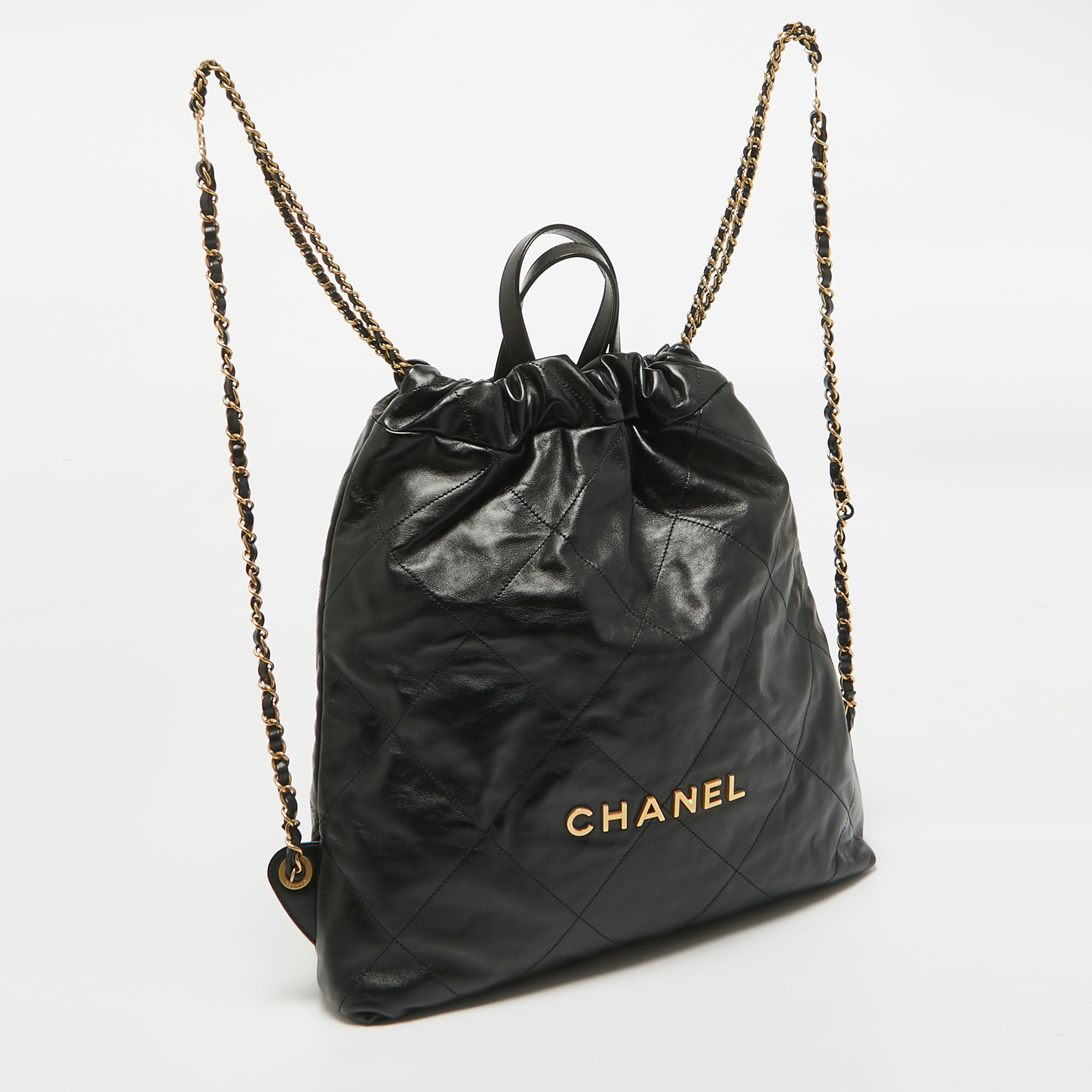 Chanel Black Quilted Leather 22 Backpack