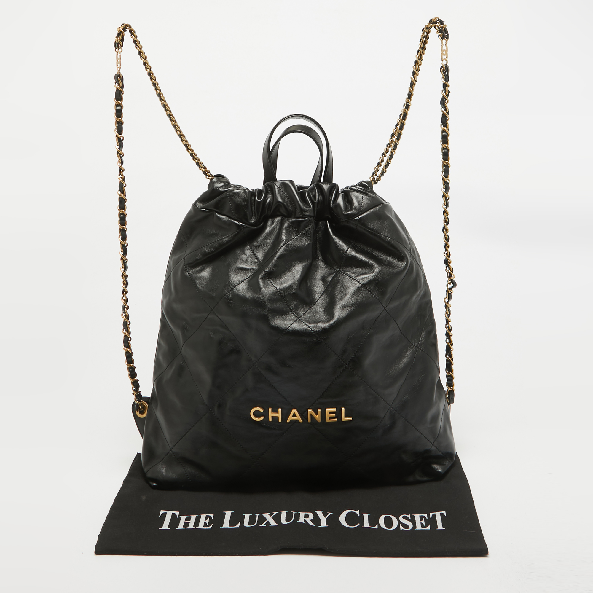 Chanel Black Quilted Leather 22 Backpack