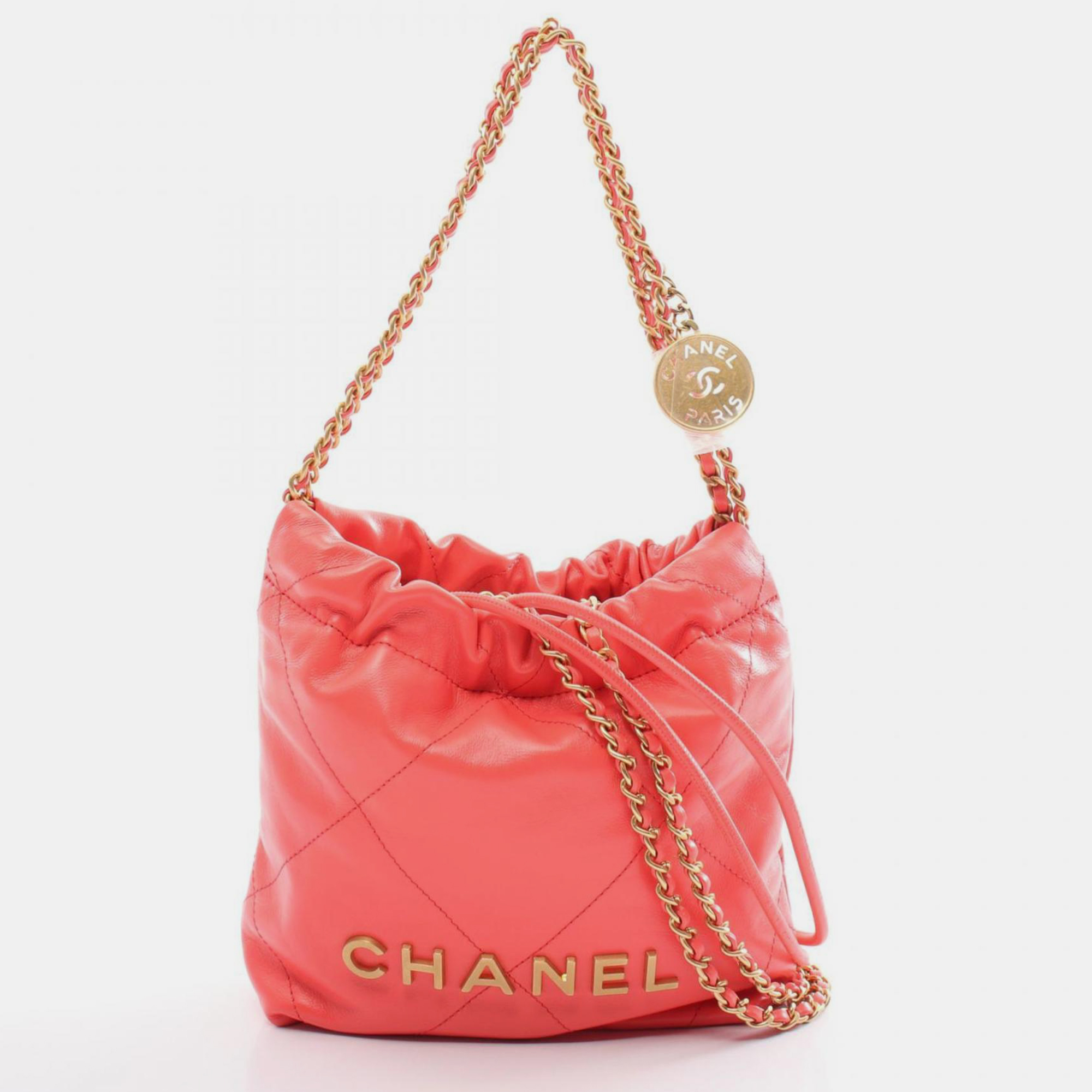 Chanel Pink Leather 22 Lace Patchwork Shoulder Bag