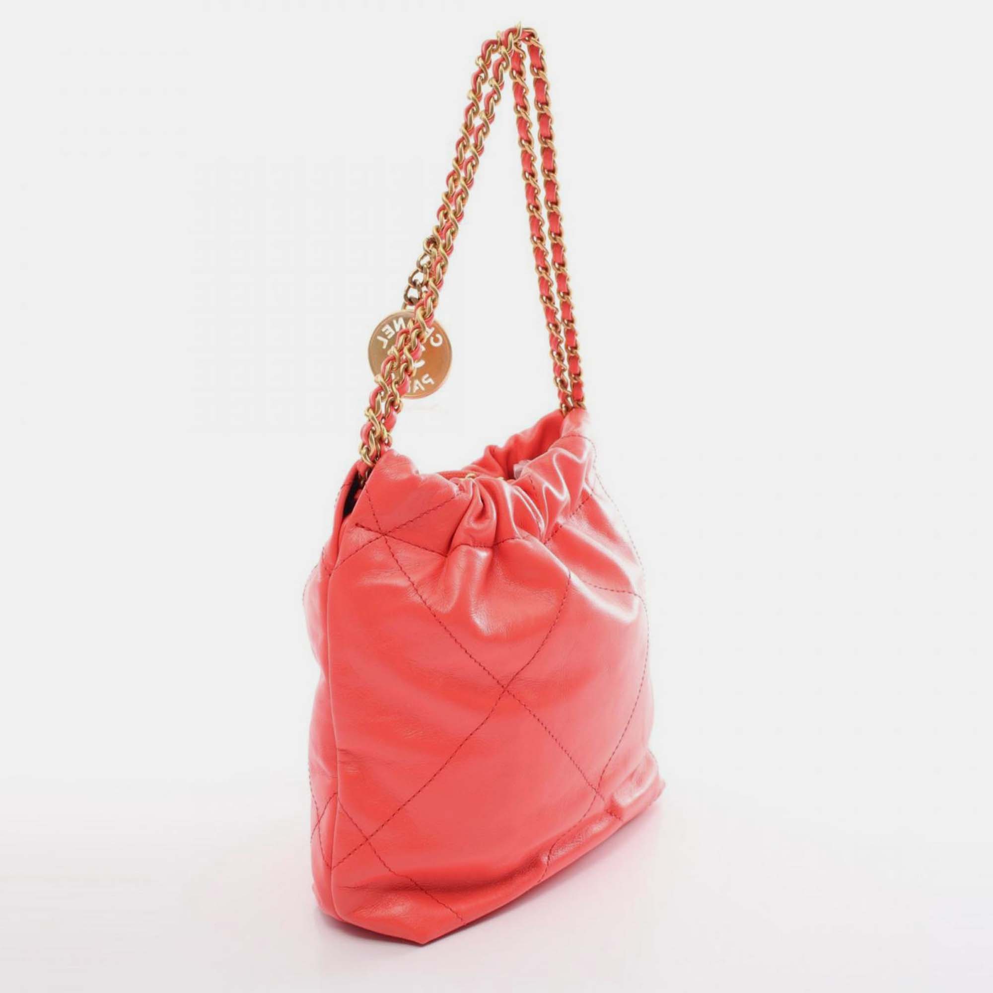 Chanel Pink Leather 22 Lace Patchwork Shoulder Bag