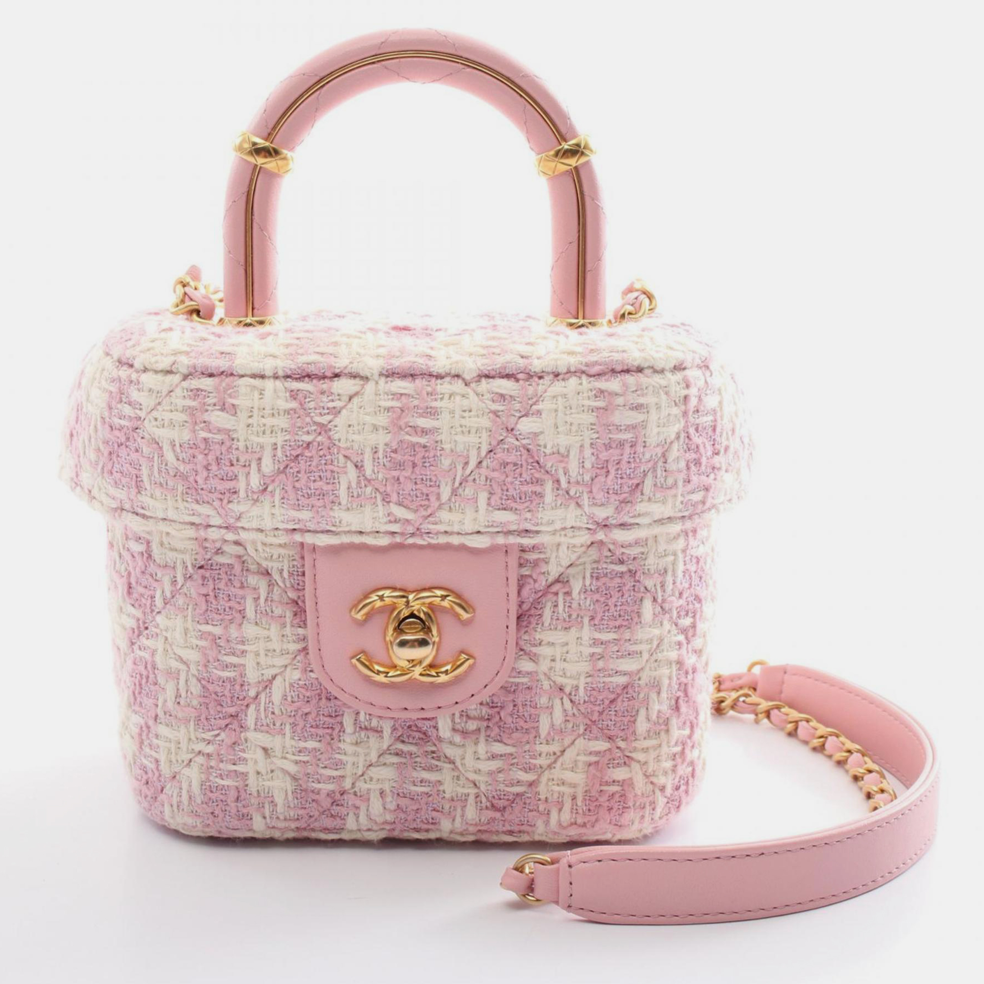 Chanel Pink White Fabric Matelasse Handbag Bag