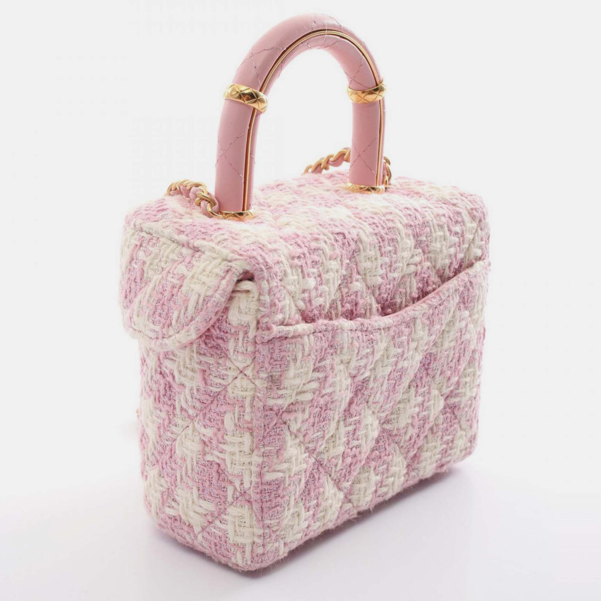 Chanel Pink White Fabric Matelasse Handbag Bag