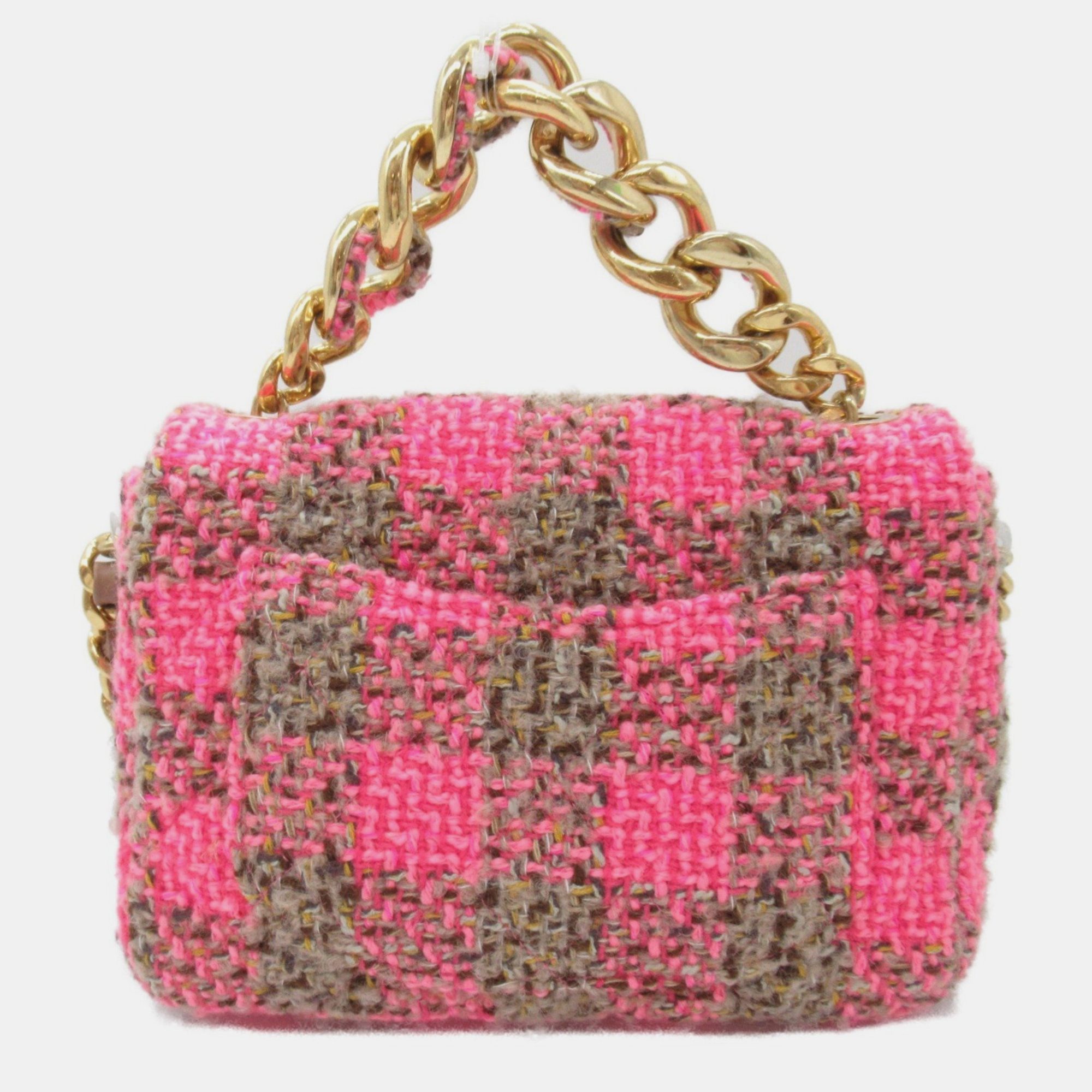 Chanel Pink Brown Tweed Chain Shoulder Bag