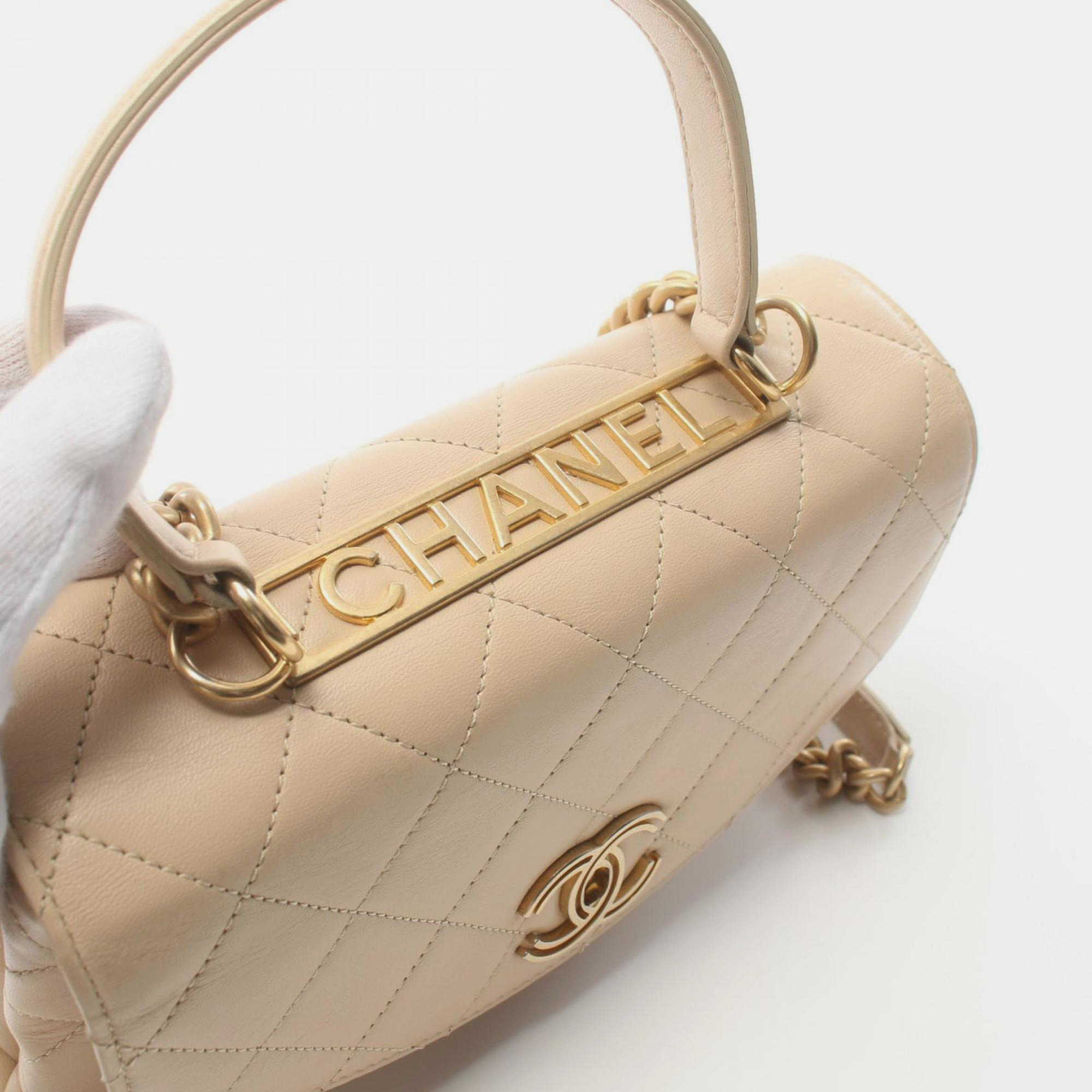 Chanel Beige Lambskin Matelasse Handbag