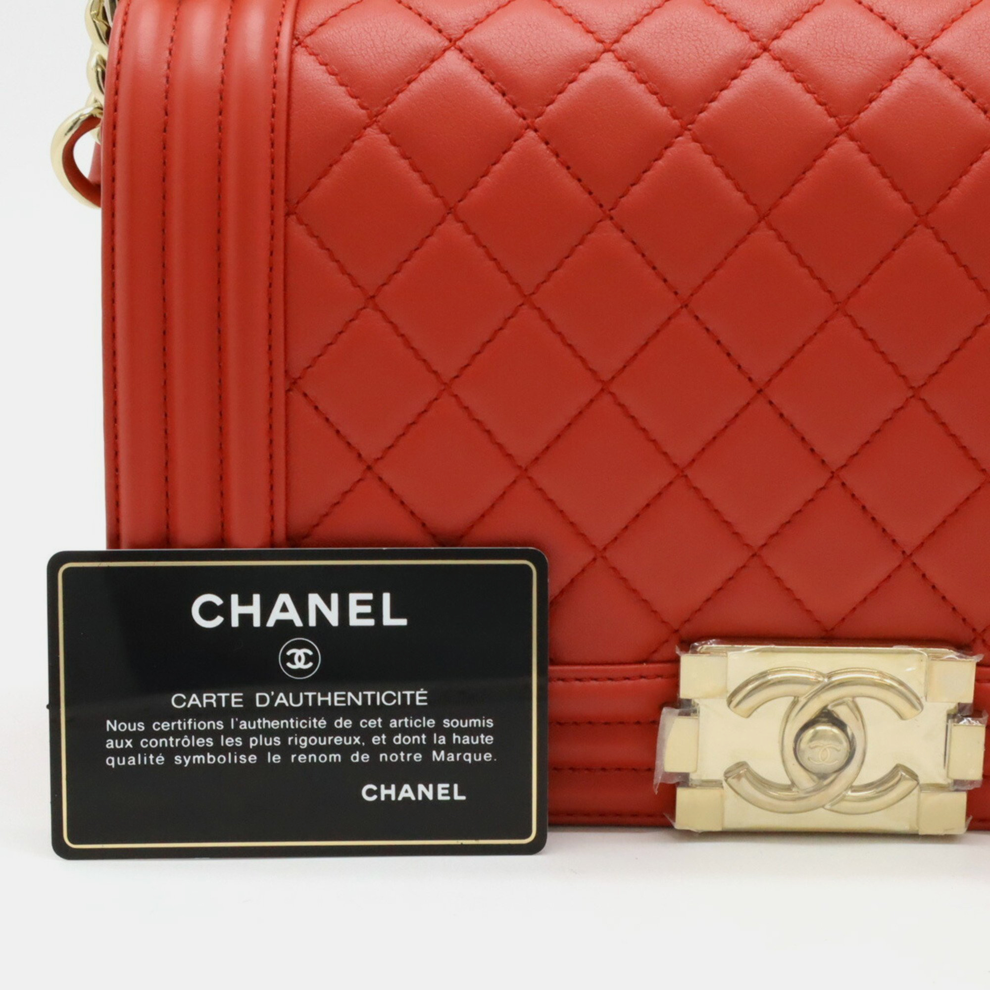 Chanel Red Leather Boy Chanel Matelasse Coco Mark Chain Shoulder Bag