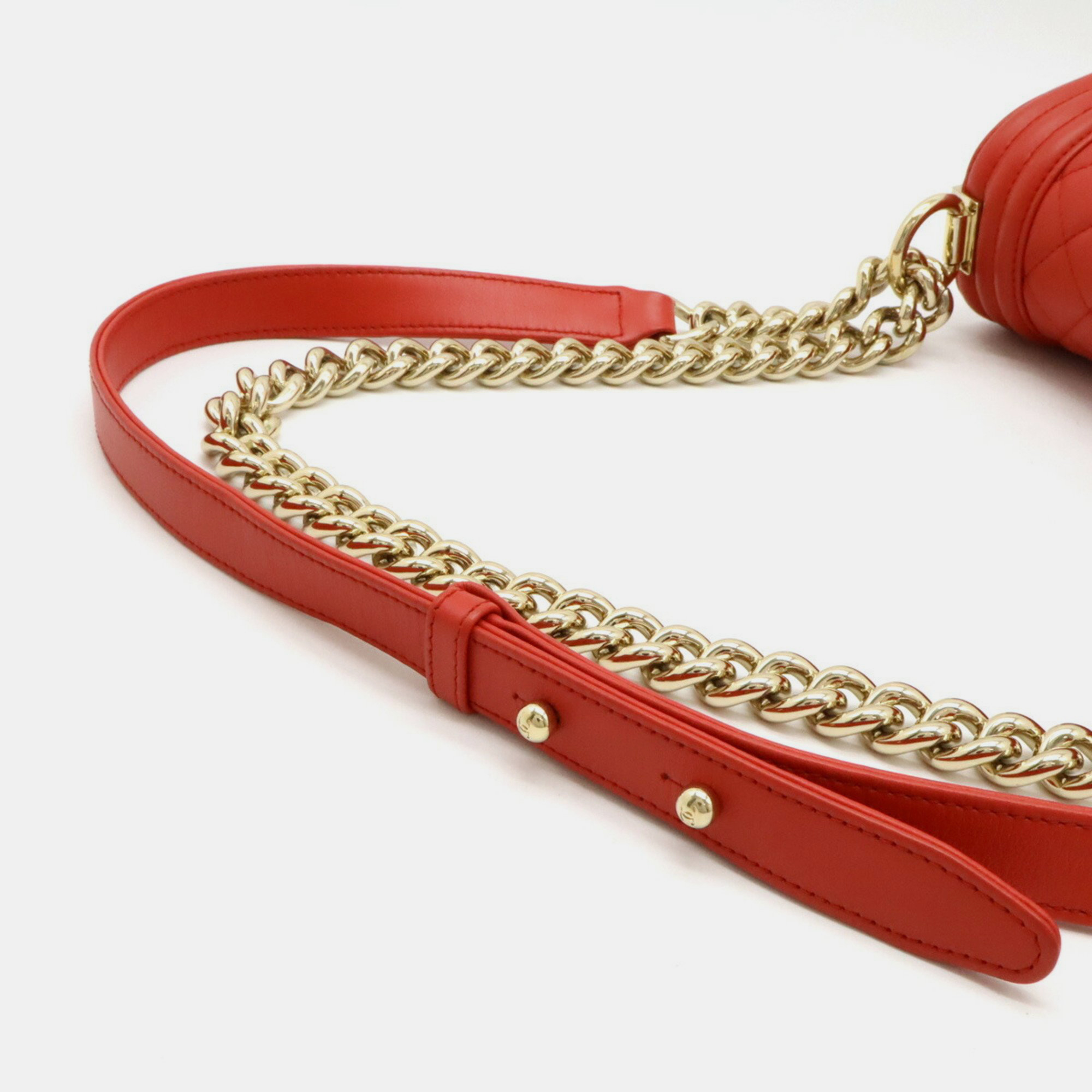 Chanel Red Leather Boy Chanel Matelasse Coco Mark Chain Shoulder Bag