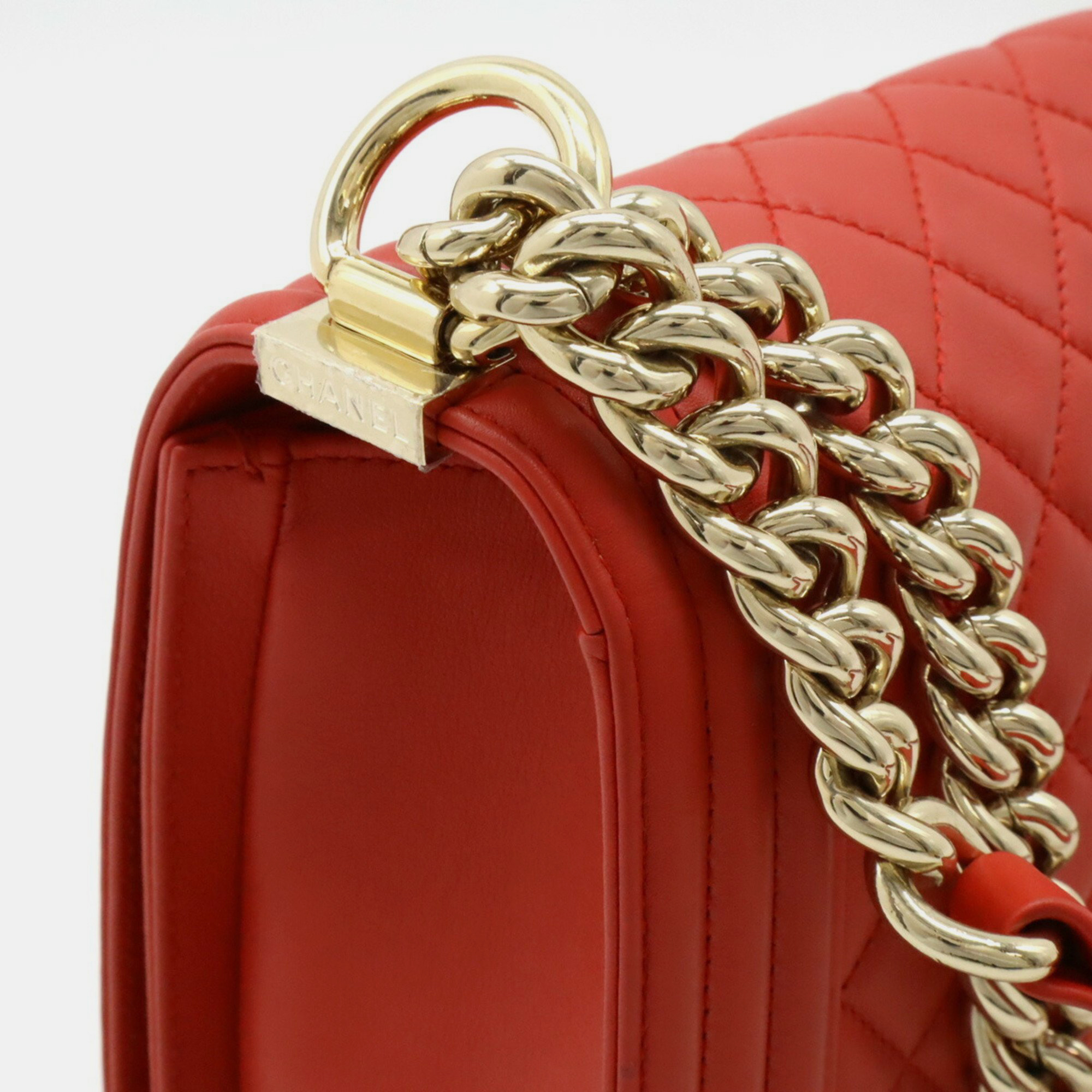 Chanel Red Leather Boy Chanel Matelasse Coco Mark Chain Shoulder Bag