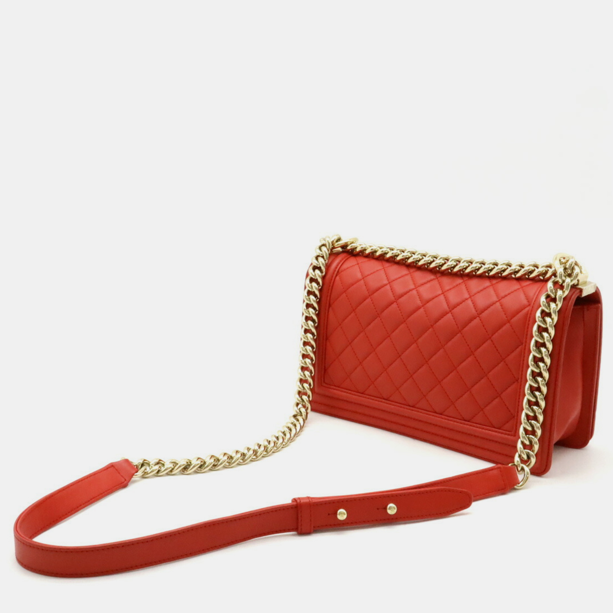 Chanel Red Leather Boy Chanel Matelasse Coco Mark Chain Shoulder Bag