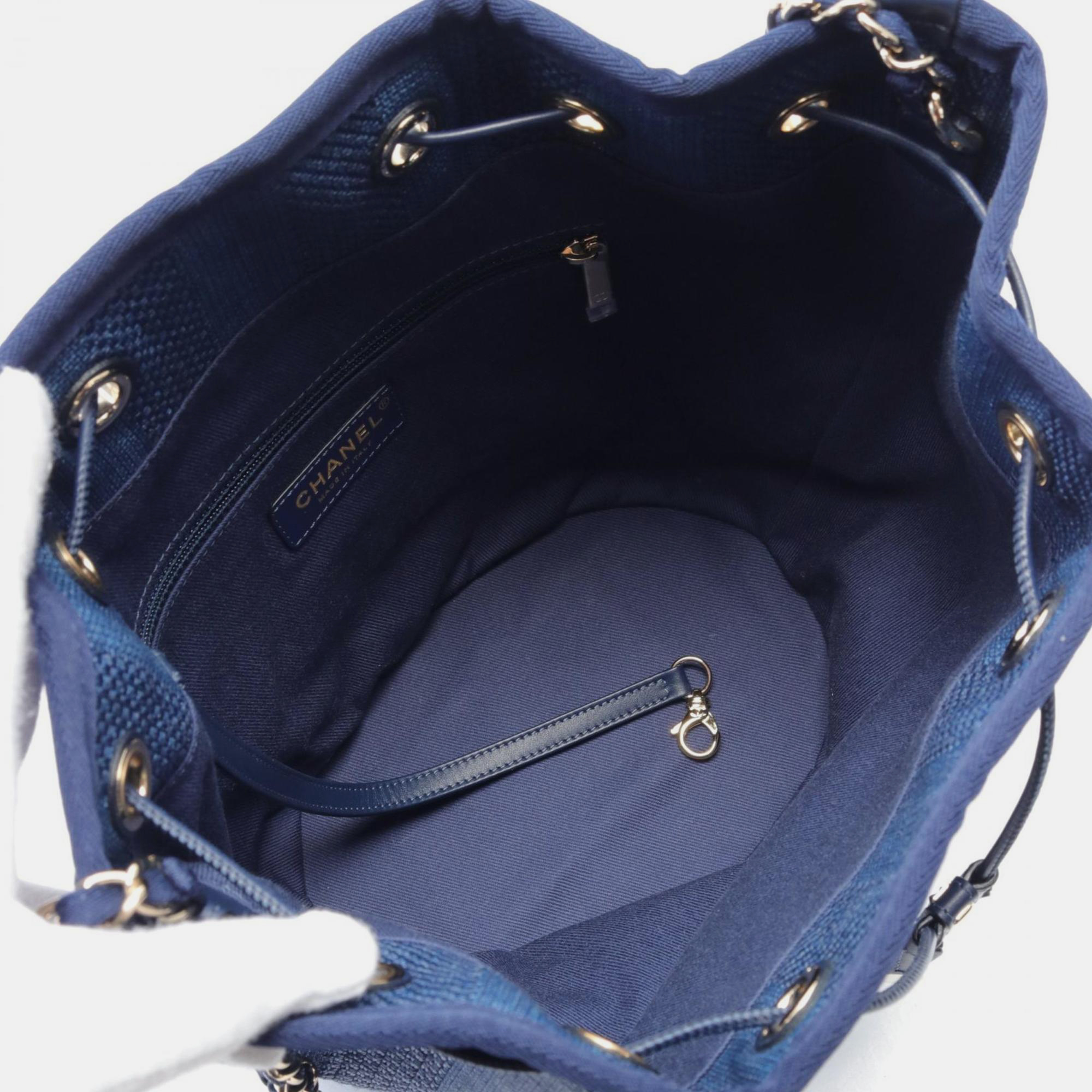 Chanel Blue Navy Leather Straw Deauville Shoulder Bag