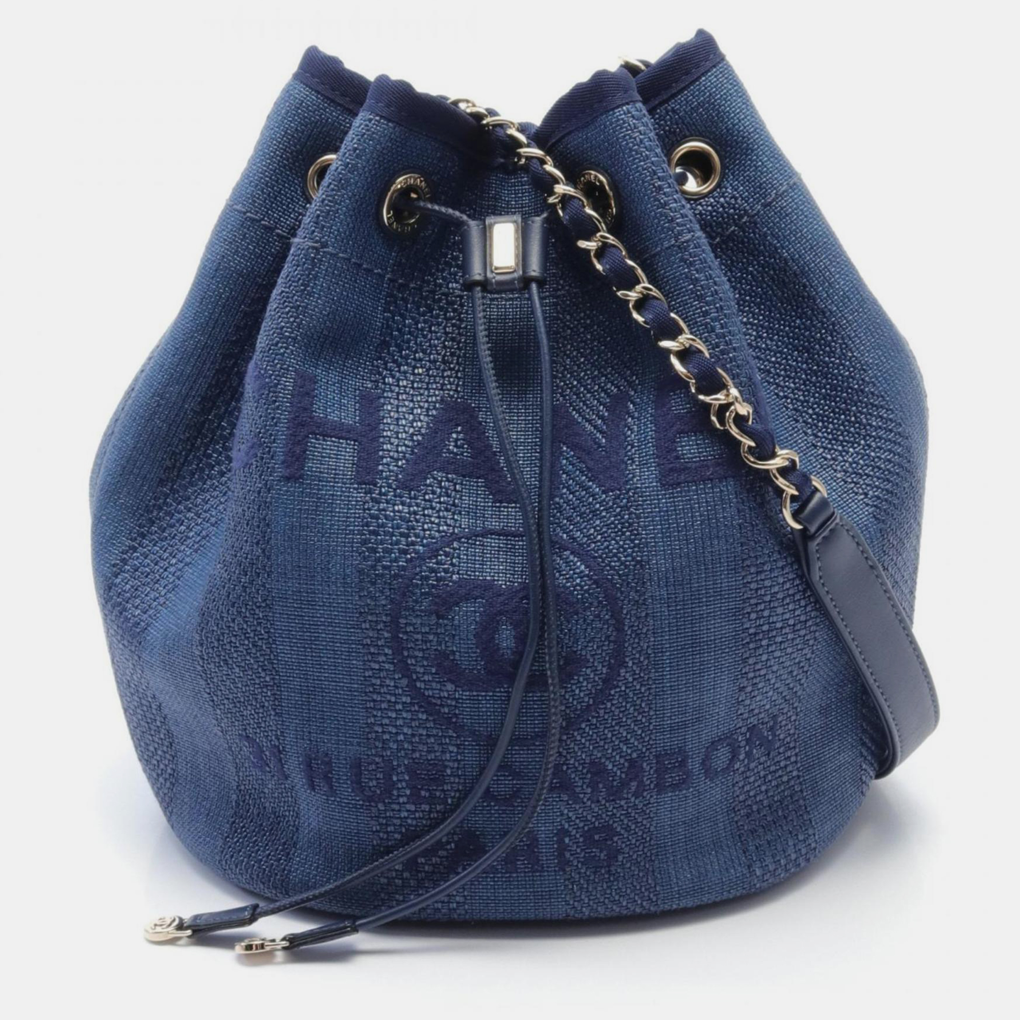 Chanel Blue Navy Leather Straw Deauville Shoulder Bag