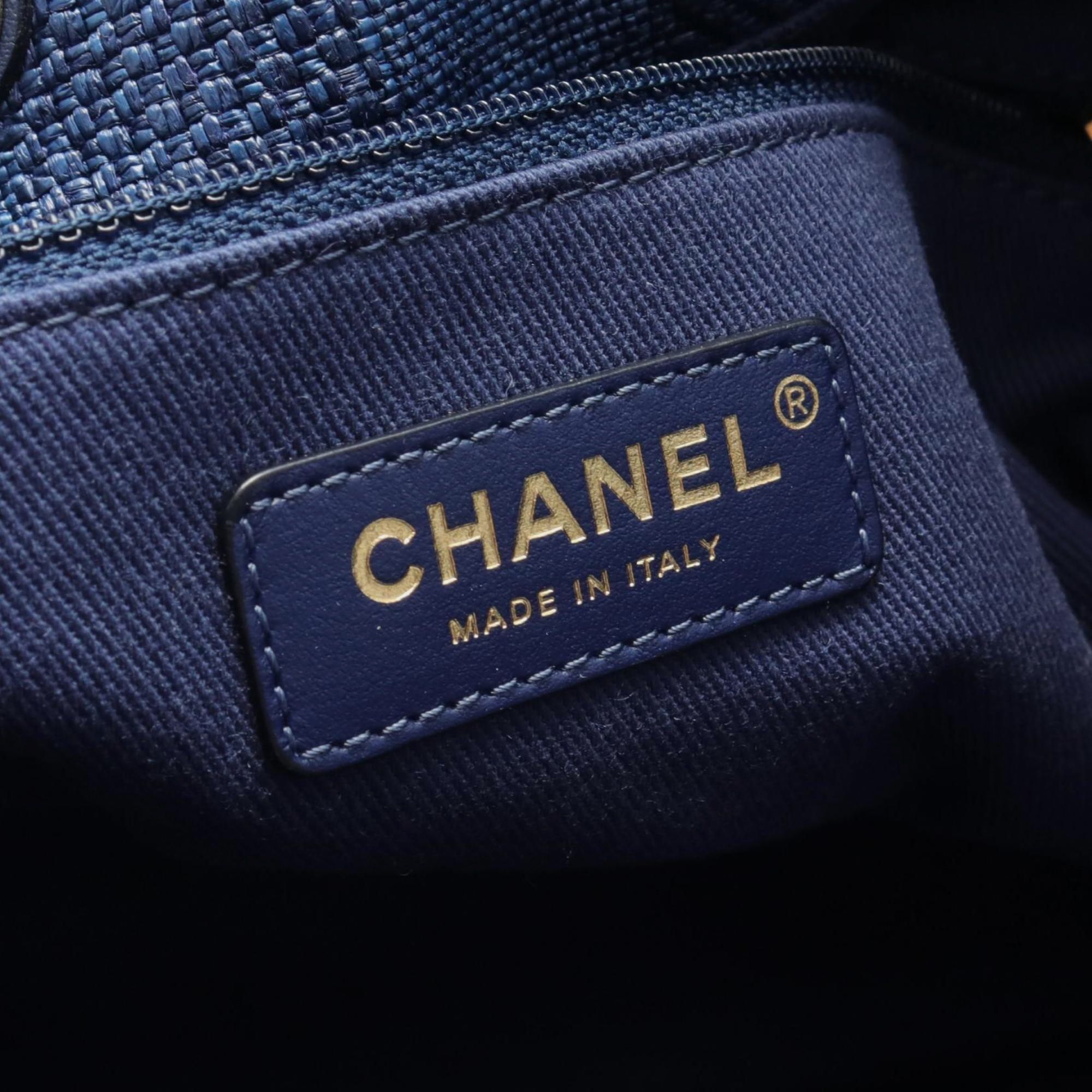 Chanel Blue Navy Leather Straw Deauville Shoulder Bag