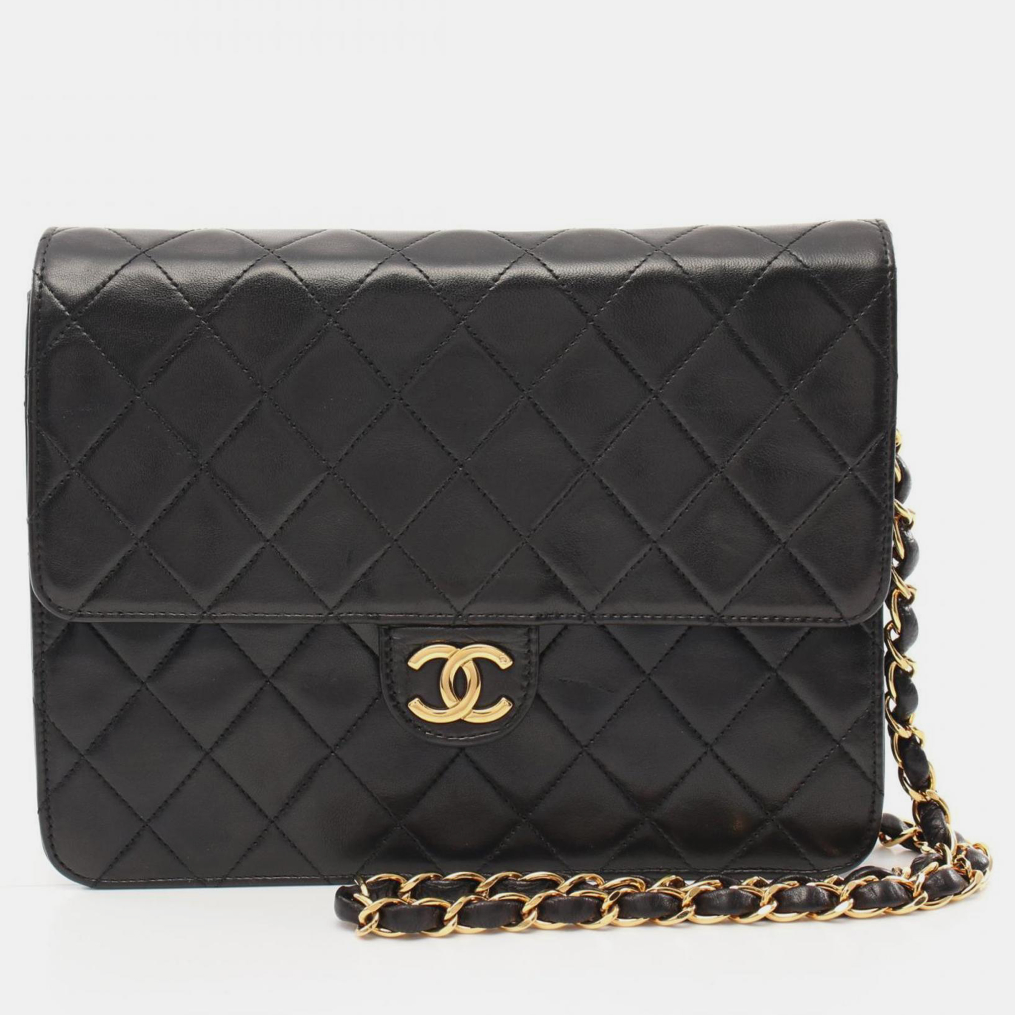 Chanel Black Lambskin Matelasse Push Lock Shoulder Bag