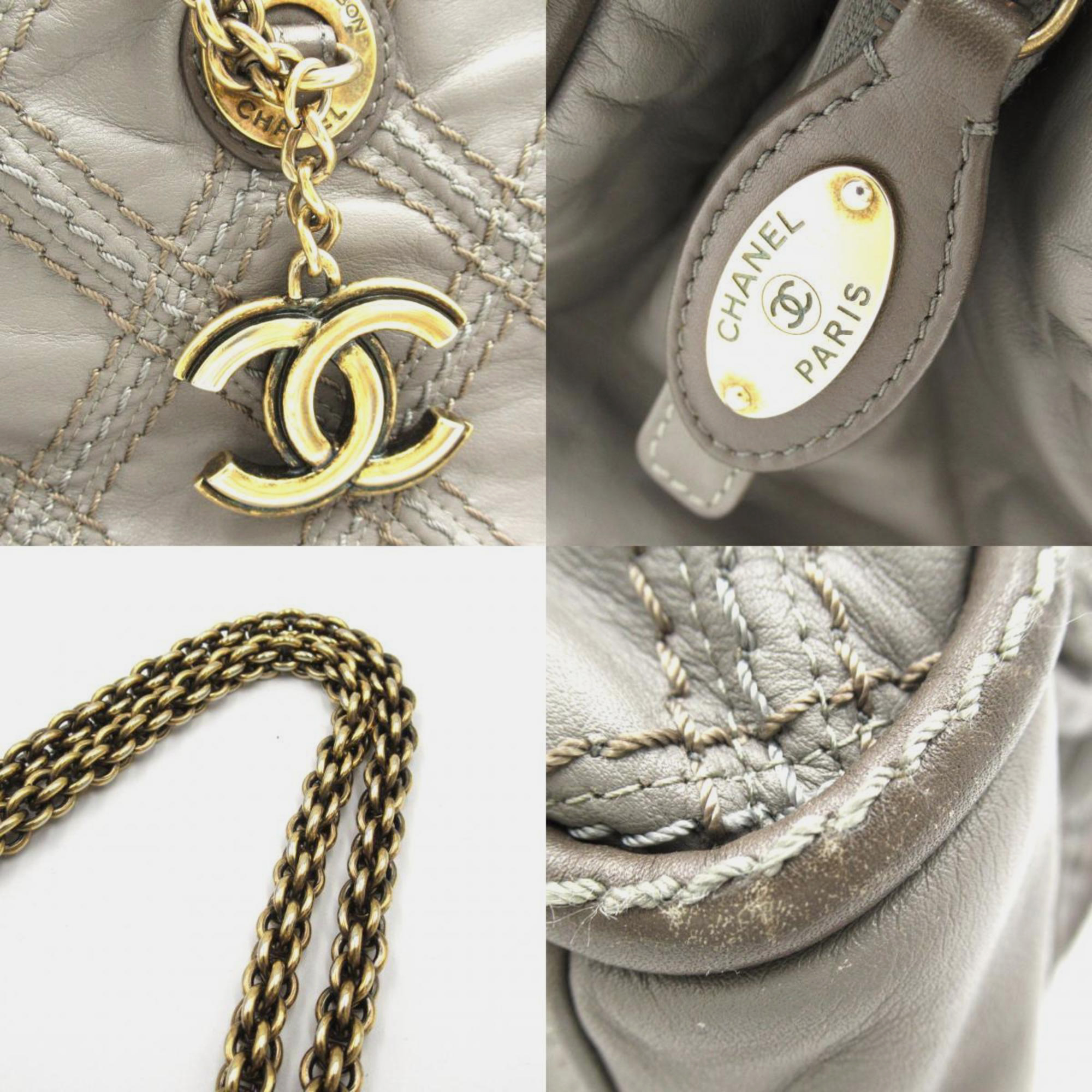 Chanel Grey Leather Chain Shoulder Bag