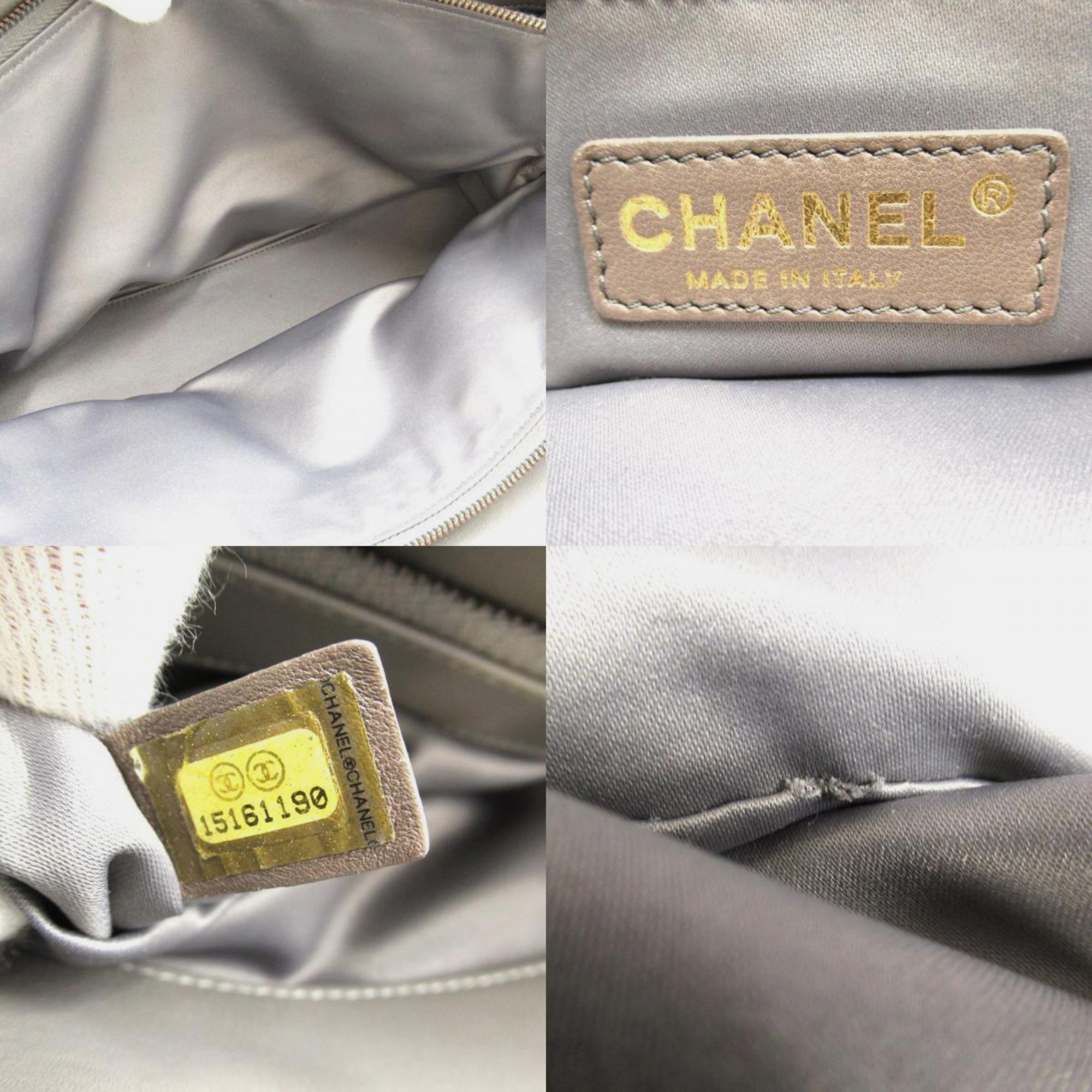 Chanel Grey Leather Chain Shoulder Bag