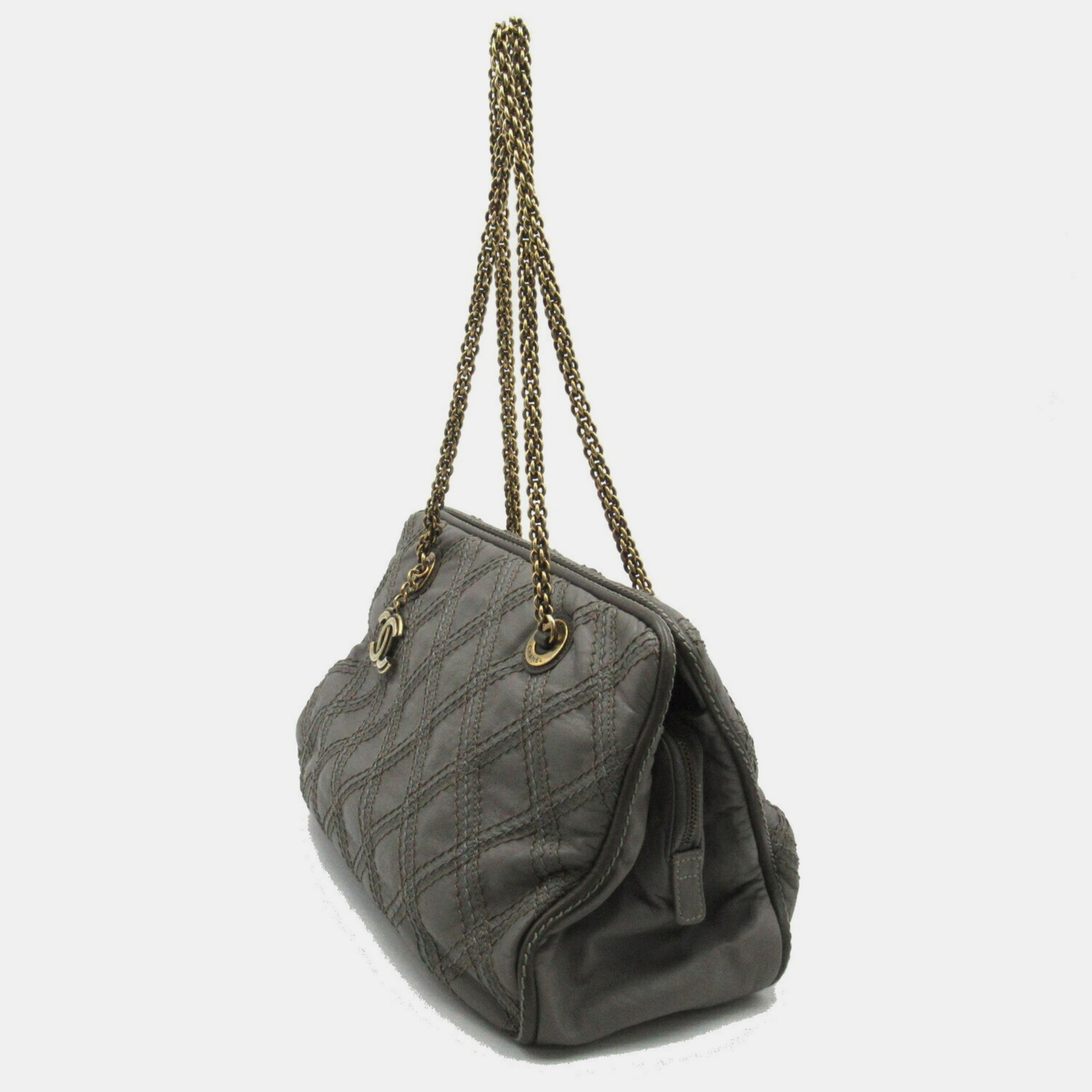 Chanel Grey Leather Chain Shoulder Bag