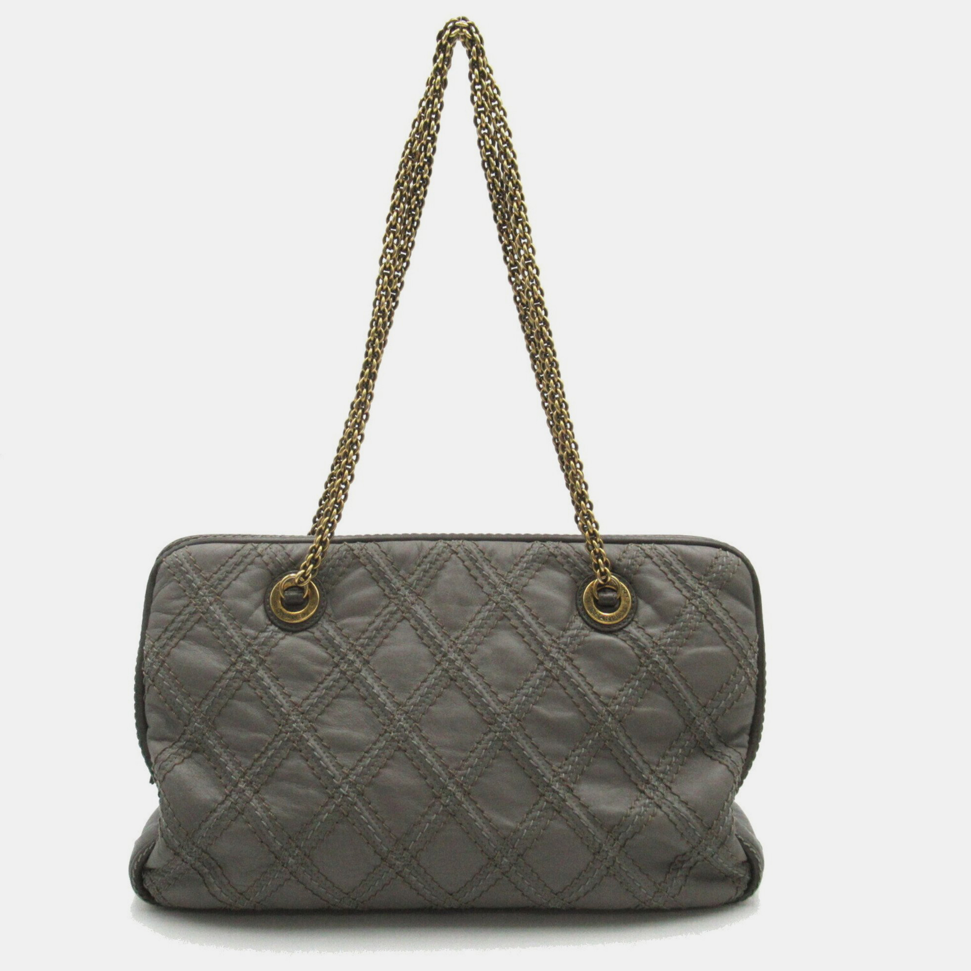 Chanel Grey Leather Chain Shoulder Bag