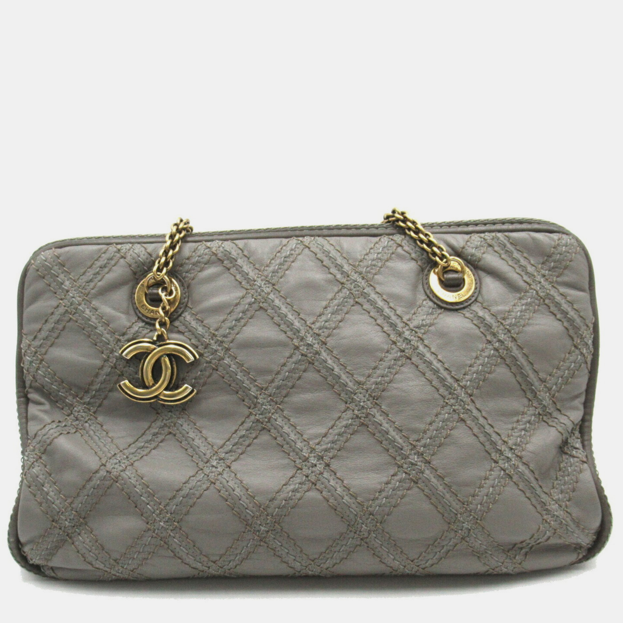 Chanel Grey Leather Chain Shoulder Bag