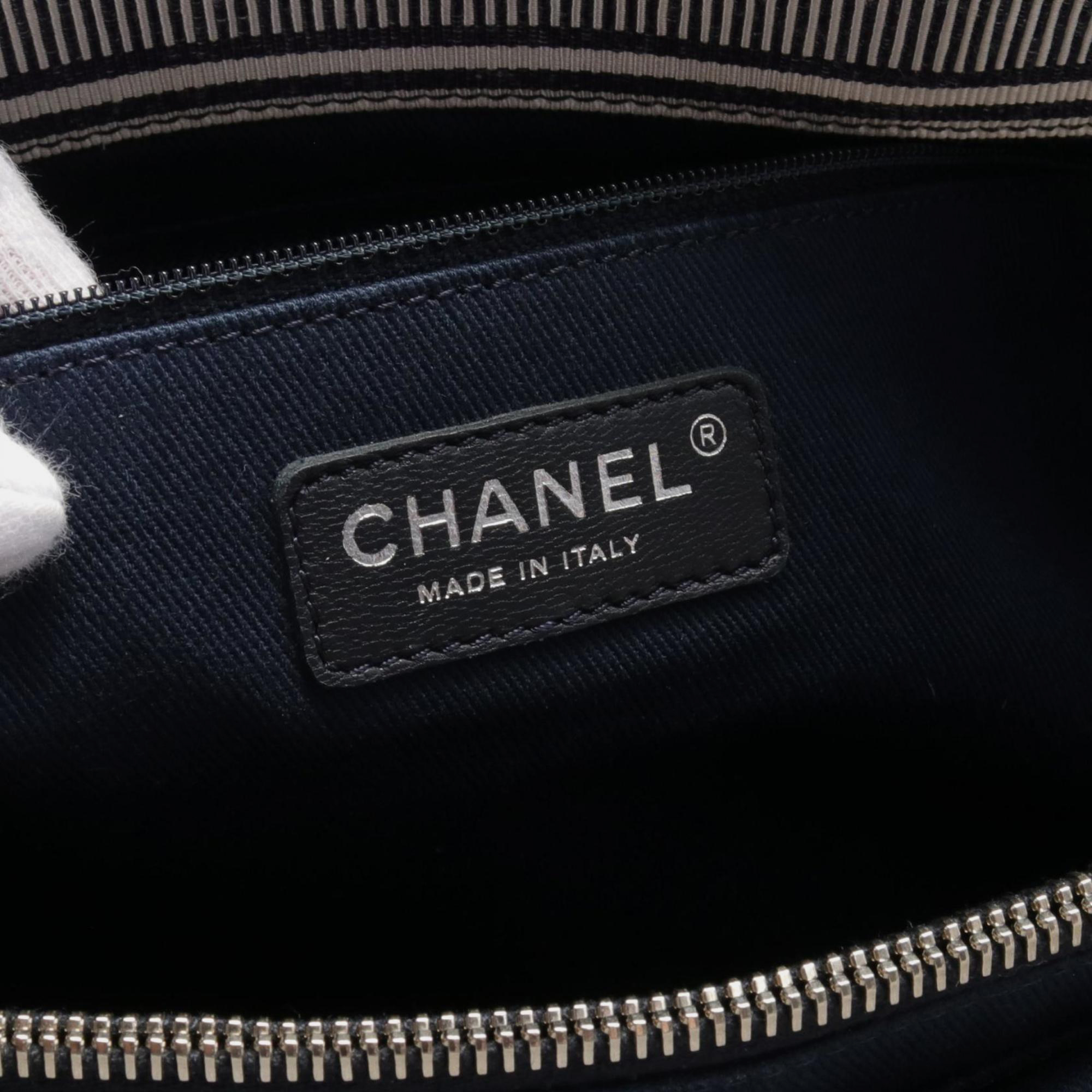 Chanel Navy White Brown Denim Leather Coco Mark Tote Bag