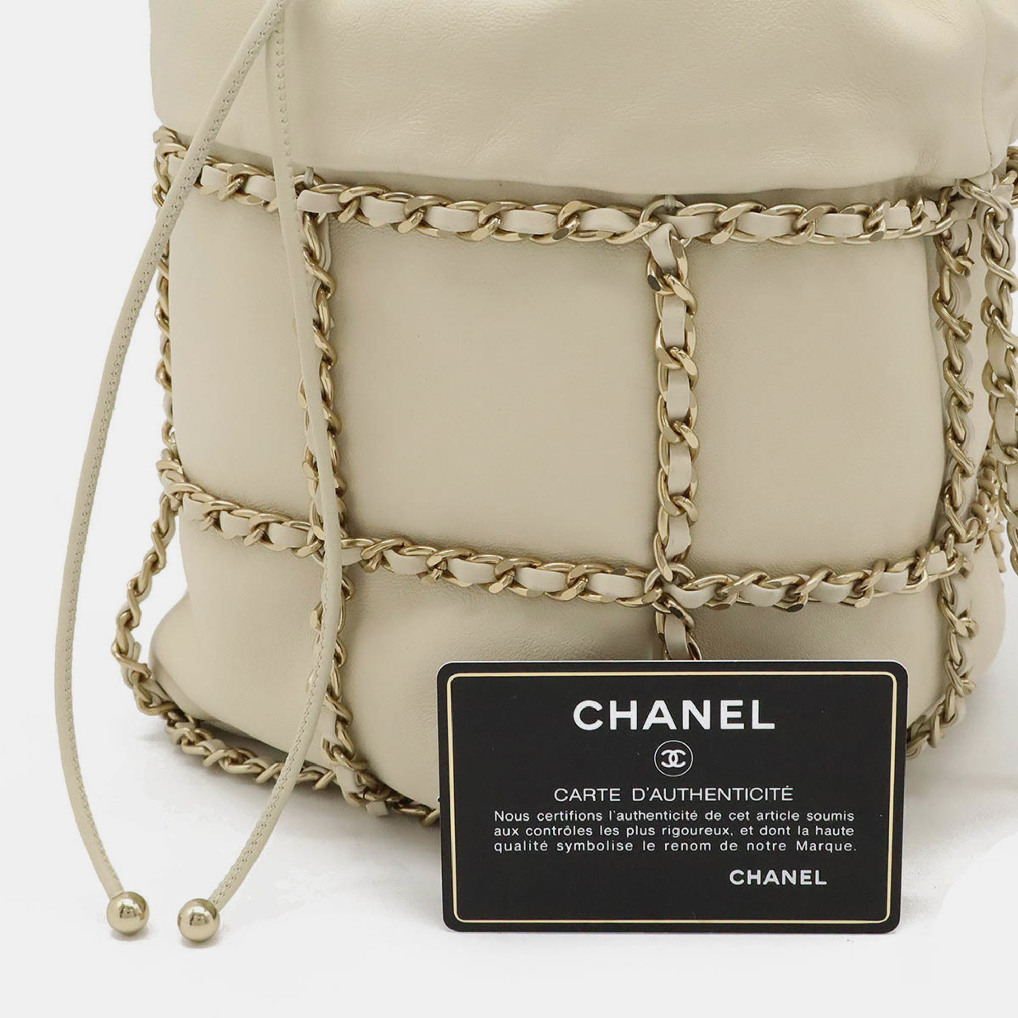 Chanel Ivory Lambskin Leather Coco Mark Chain Shoulder Bag