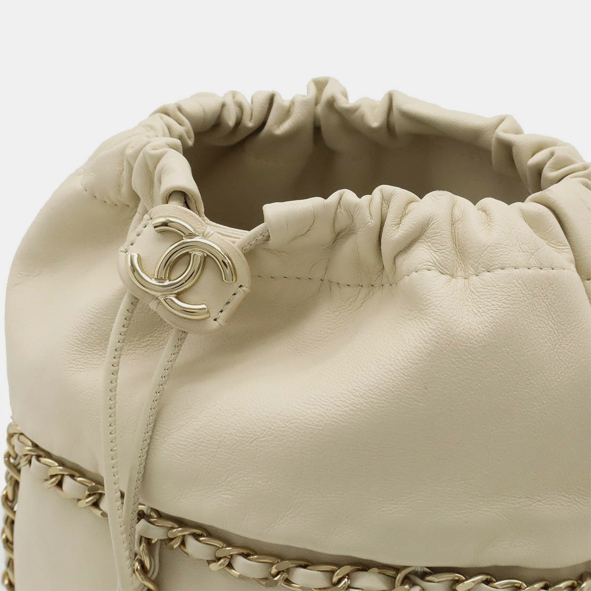 Chanel Ivory Lambskin Leather Coco Mark Chain Shoulder Bag