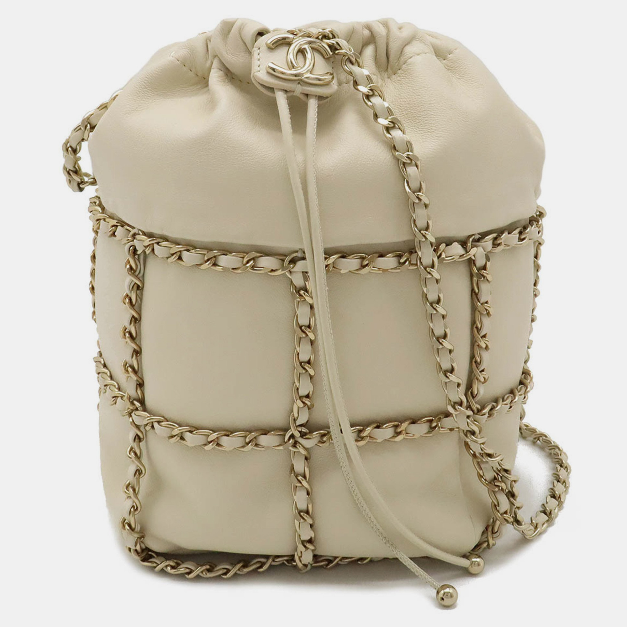 Chanel Ivory Lambskin Leather Coco Mark Chain Shoulder Bag