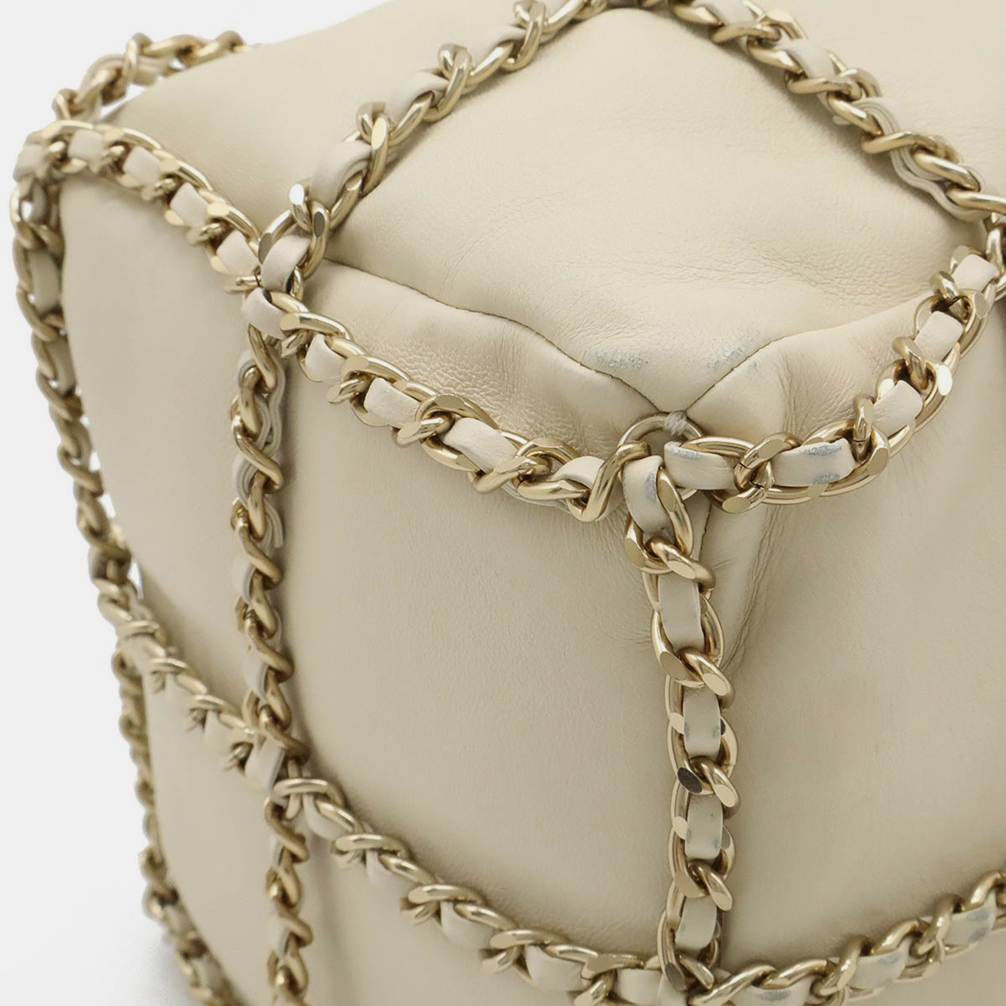 Chanel Ivory Lambskin Leather Coco Mark Chain Shoulder Bag