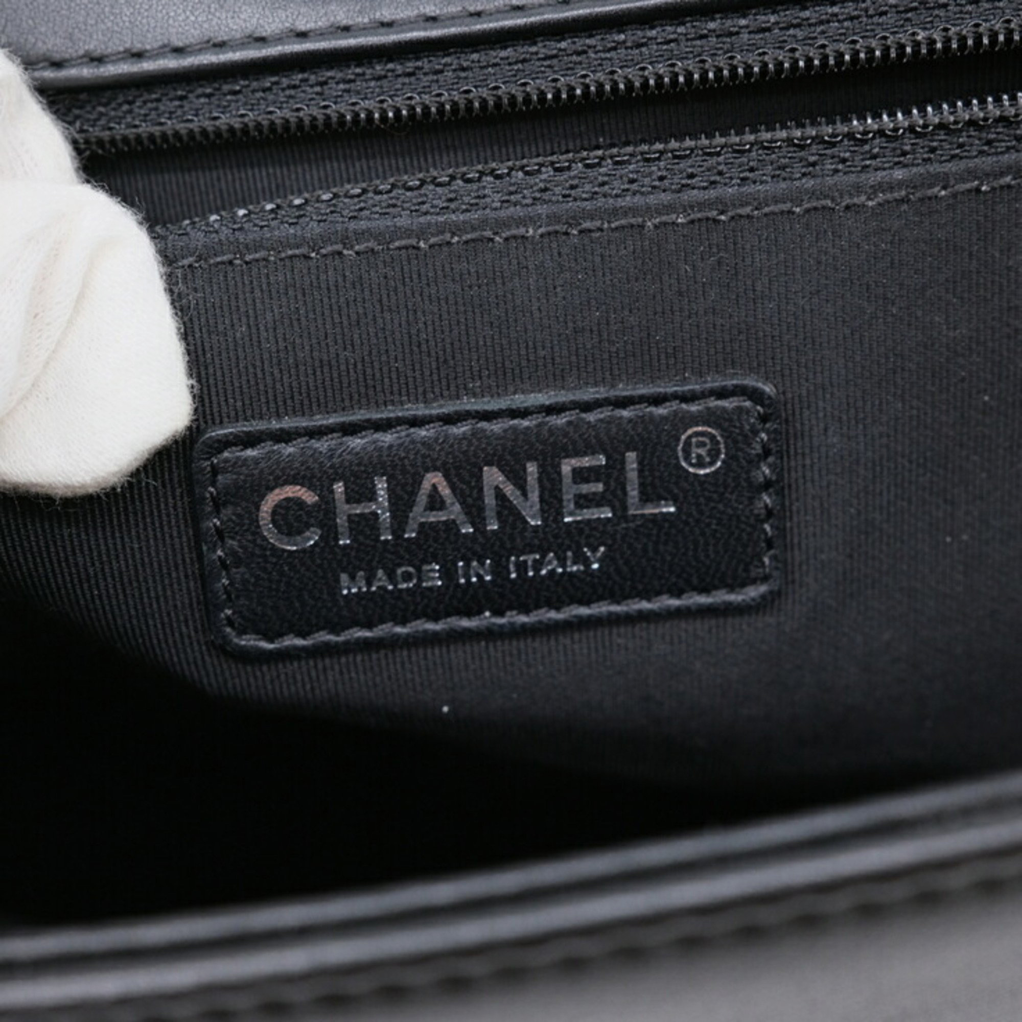 Chanel Black White Seal Lambskin Boy Chanel Chain Shoulder Bag