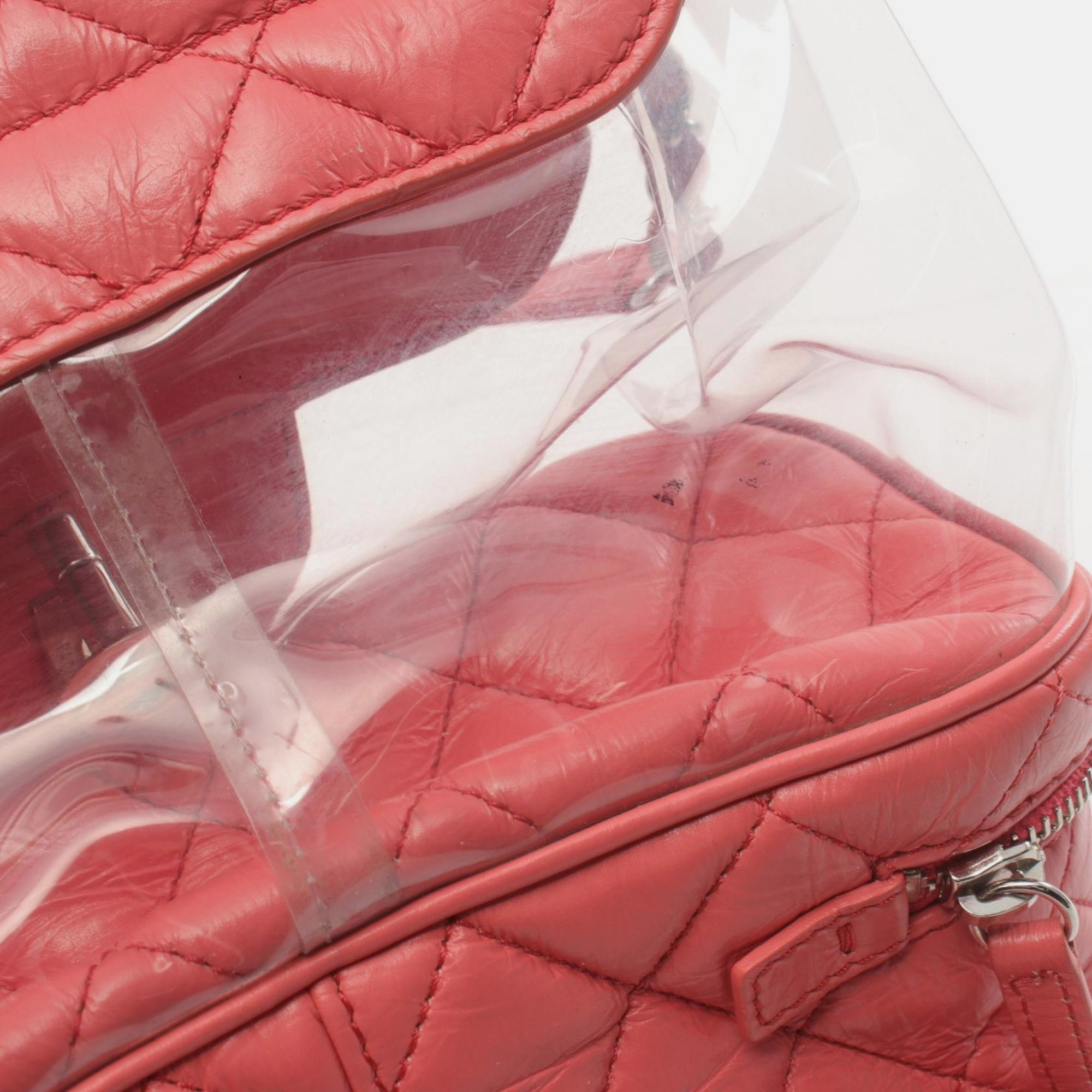 Chanel Pink Clear Leather Vinyl Matelasse Rucksack Backpack