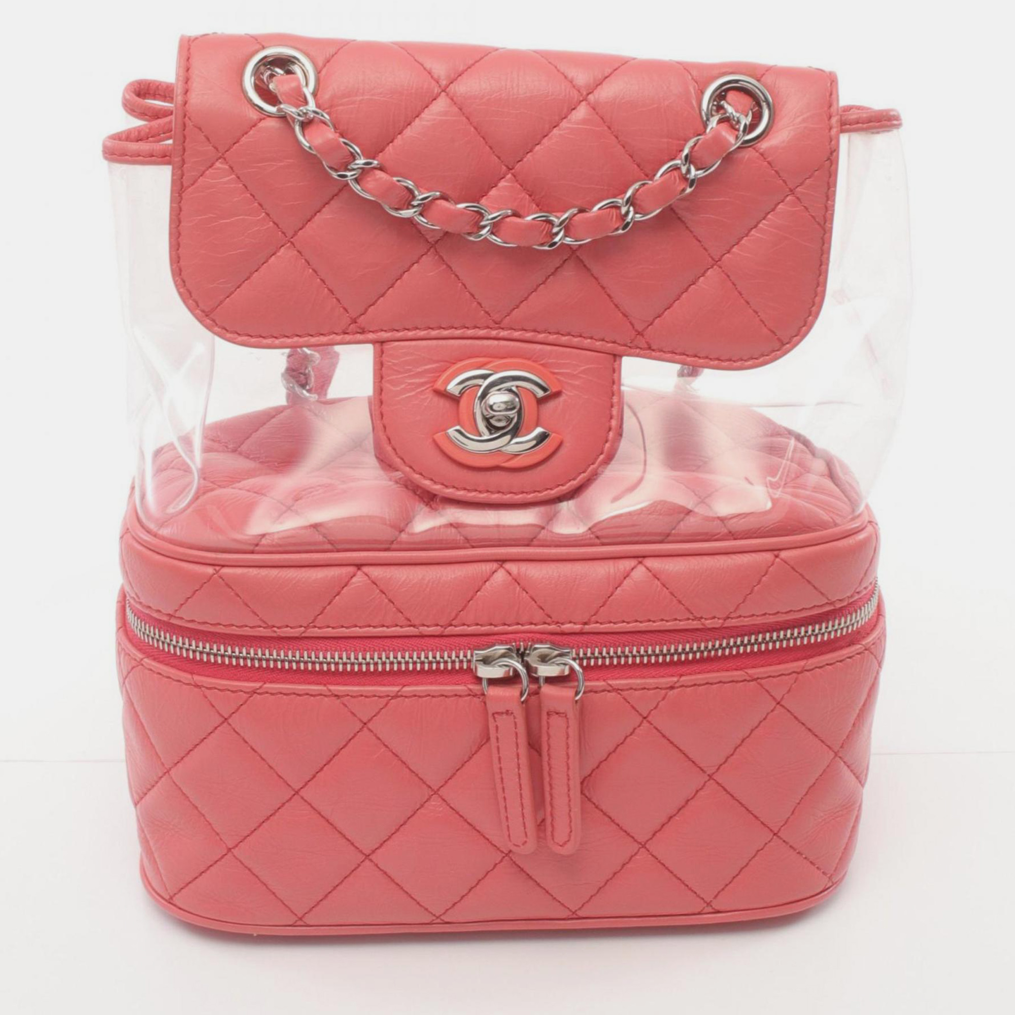 Chanel Pink Clear Leather Vinyl Matelasse Rucksack Backpack